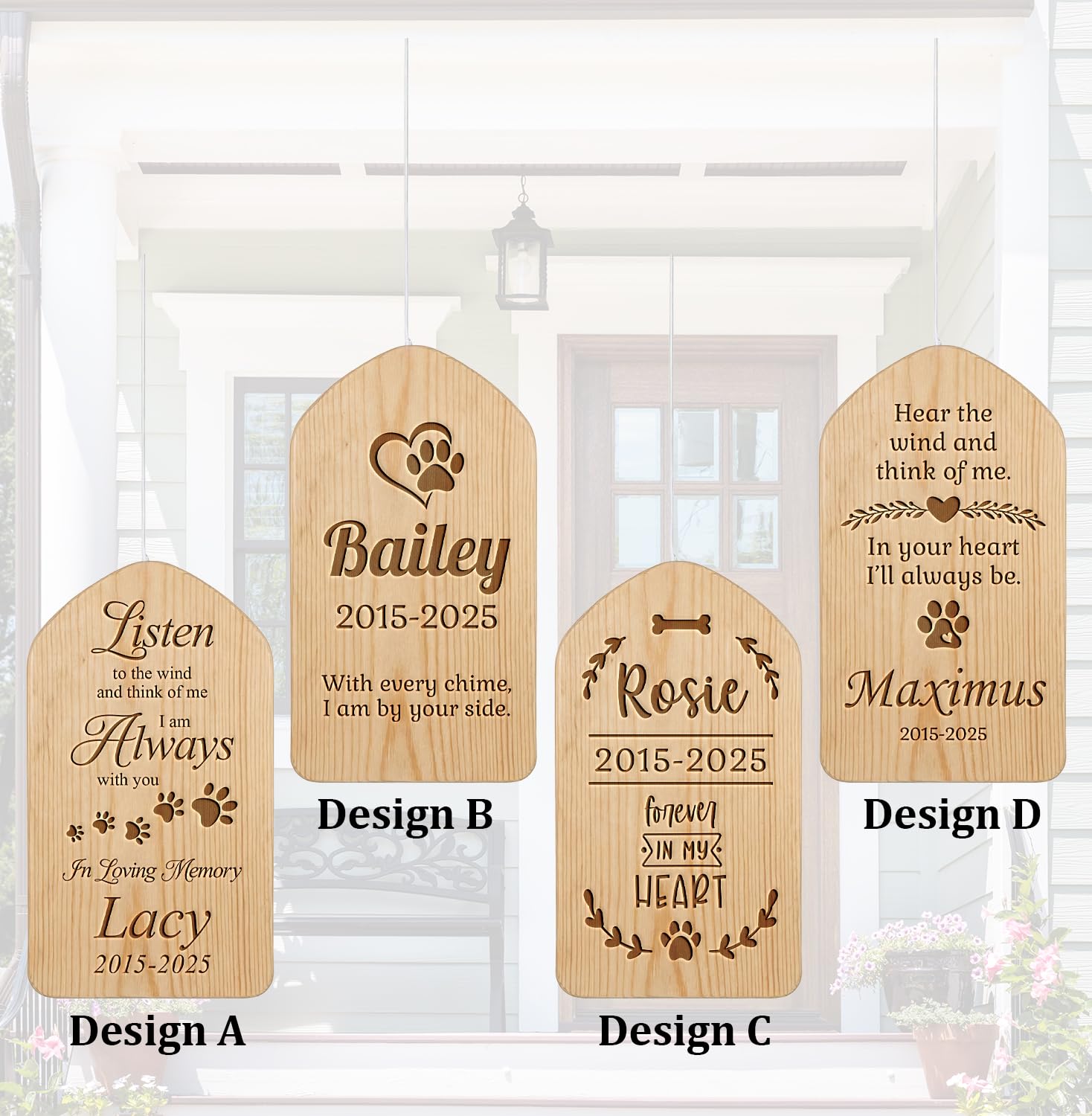 Pet Memorial Wind Chimes - Dog Bereavement Gifts for Loss of Pet - 26” Personalized Memorial Windchime - Sympathy Present for Pet Loss - Dog Remembrance Gift - Light Wood Custom Wind Catcher