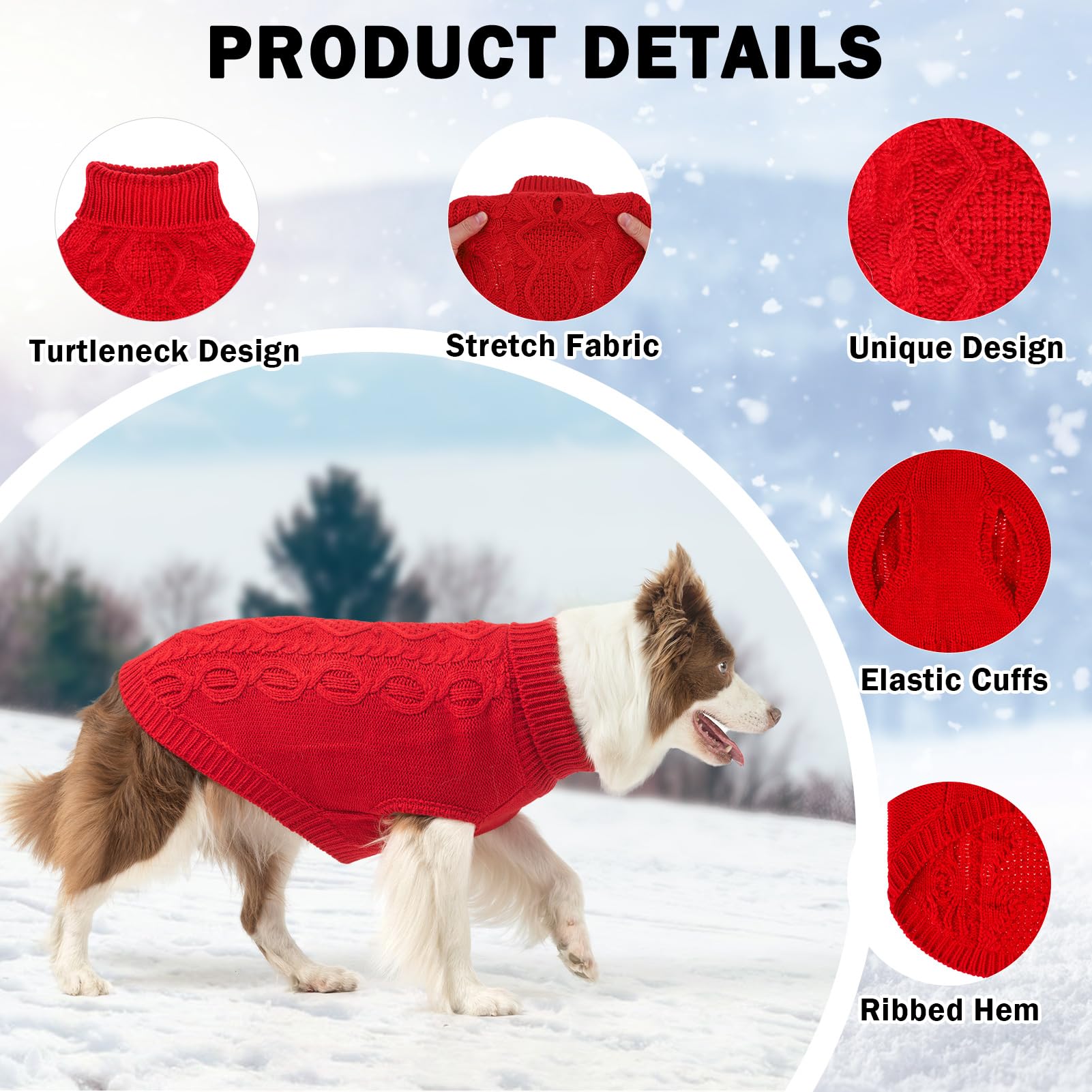 SCENEREAL Knitted Dog Sweater for Large Medium Small Dogs, Christmas Pet Clothes Warm Sweatershirts Outfits, Classic Dog Winter Coat with Leash Hole, Soft Pet Knitwear Apparel for Girls Boys, Red L