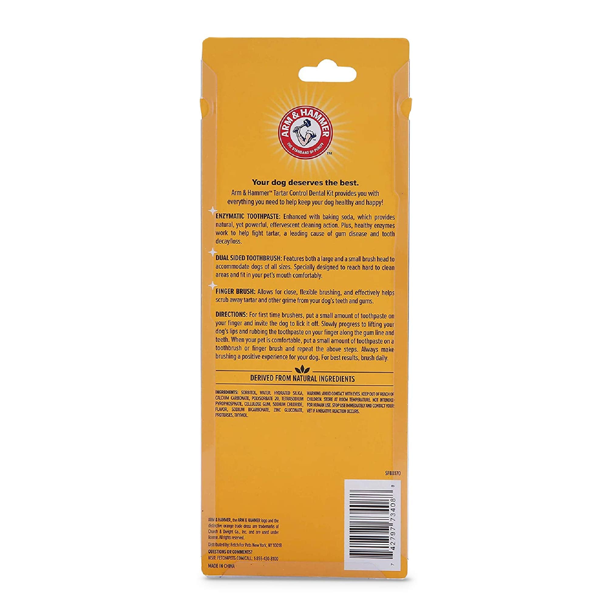 Arm & Hammer for Pets Tartar Control Dog Dental Kit, Enzymatic Toothpaste with Toothbrush and Fingerbrush, Baking Soda Formula Reduces Plaque and Tartar, Safe for Puppies, Beef Flavor, 3-Piece