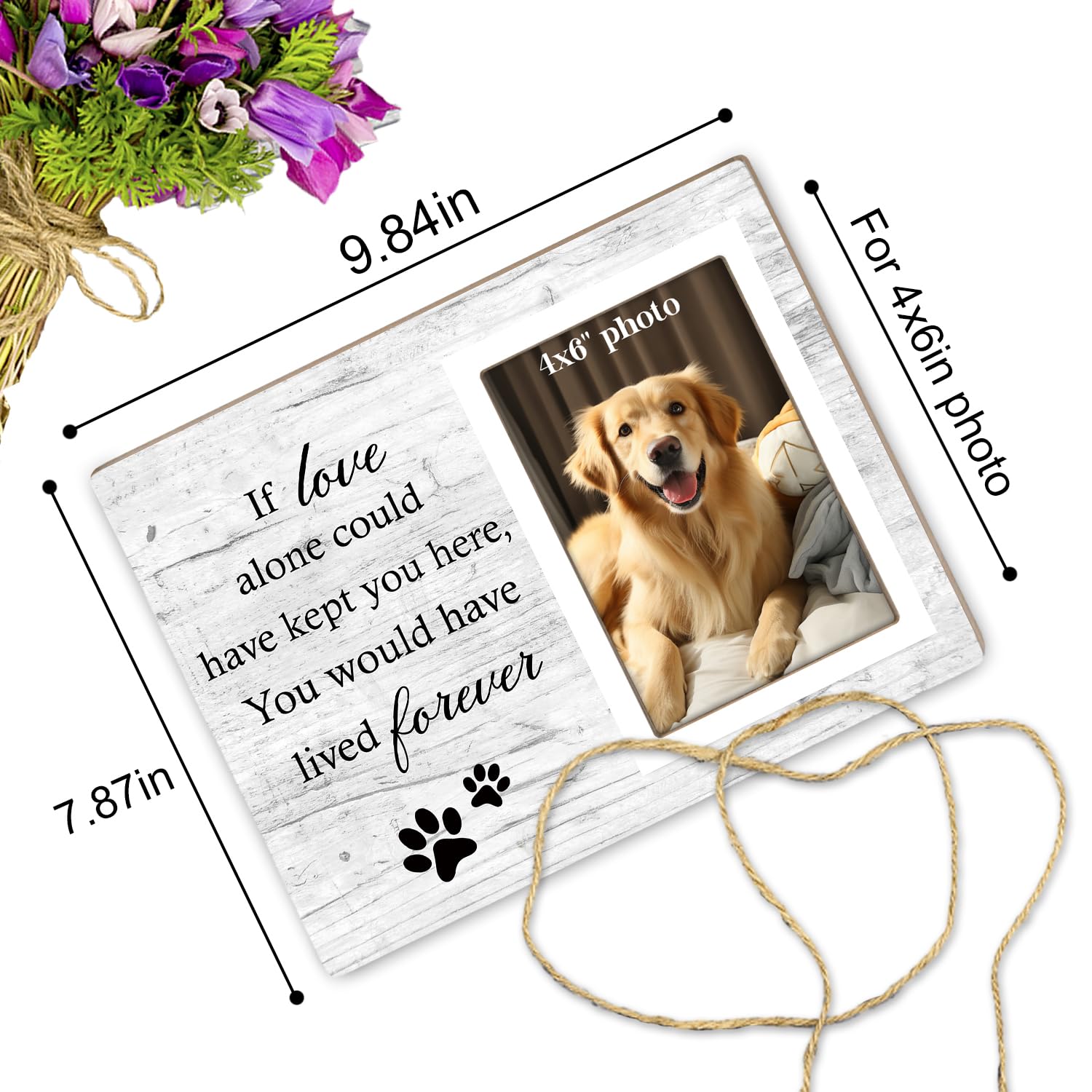 Itsoly Dog Memorial Picture Frame, Pet Sentiment Memorial Gifts for Loss of Dog, Pet Picture Frames Memorial, If Love Could Have Kept You Here You Would Have Lived Foreve, 4x6 Photo12P92