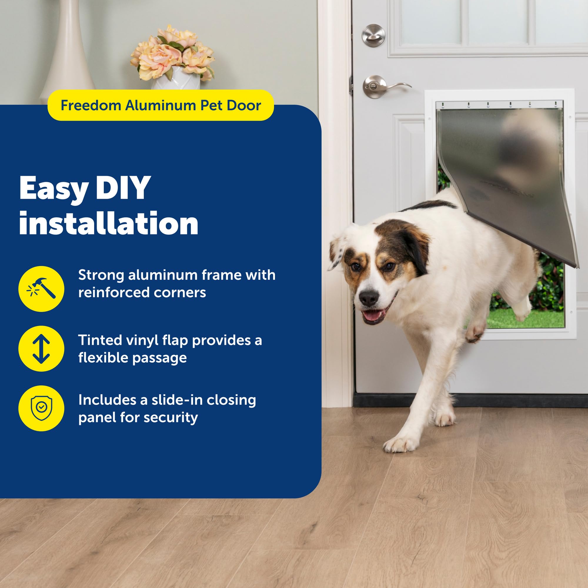 PetSafe Freedom Aluminum Pet Door for Dogs and Cats - Solid Durable Frame - Extra-Large, White, Tinted Flexible Vinyl Flap - Includes Closing Panel