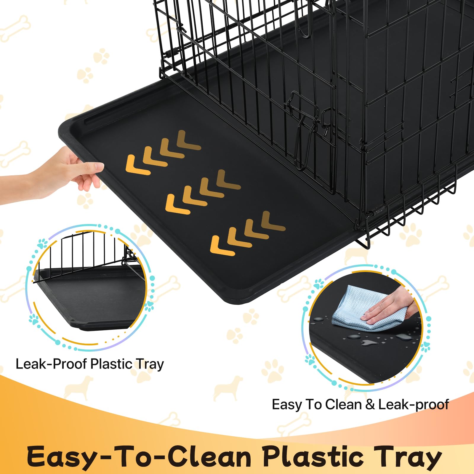 48 Inch Large Dog Crate, Wire Metal Dog Kennel with Double-Door, Divider & Leak-Proof Tray, Indoor Outdoor Foldable Travel Cage for Medium, Large Dogs