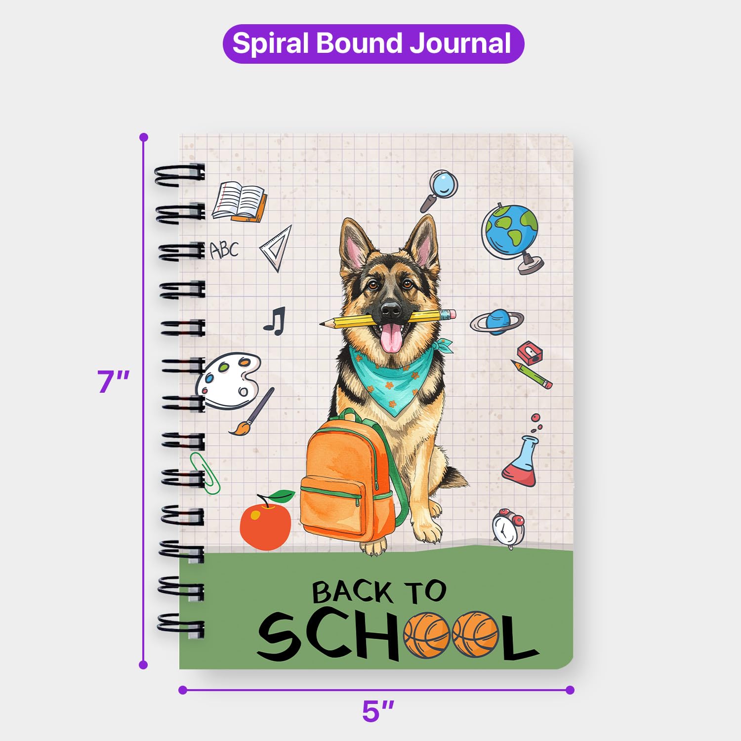 Ninety3POD Hardworking German Shepherd Ready Back to School New Year Classes Spiral Bound Journal Alsatian Dog Lover Gifts 5x7in Spiral Notebook 12011