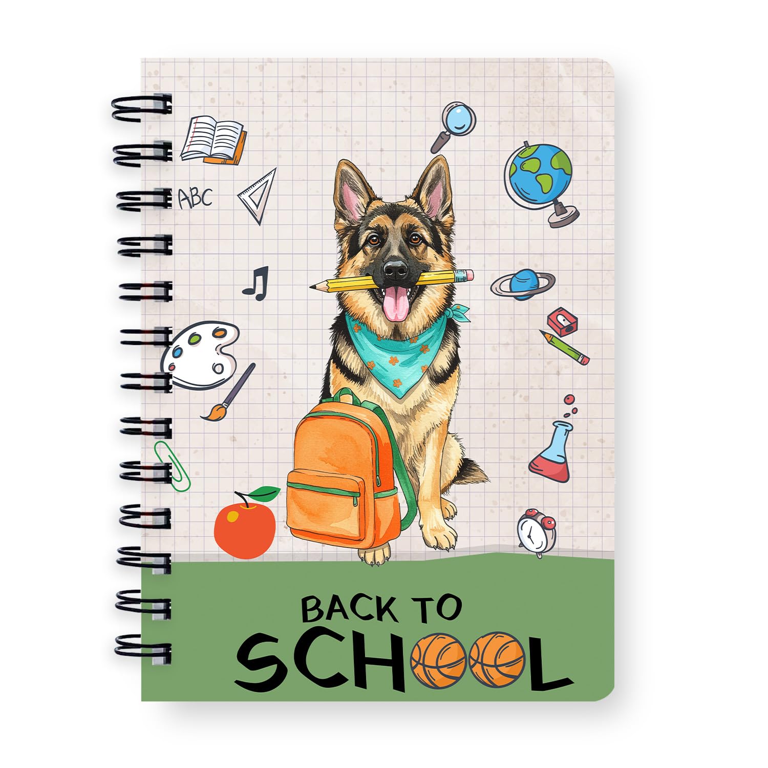 Ninety3POD Hardworking German Shepherd Ready Back to School New Year Classes Spiral Bound Journal Alsatian Dog Lover Gifts 5x7in Spiral Notebook 12011