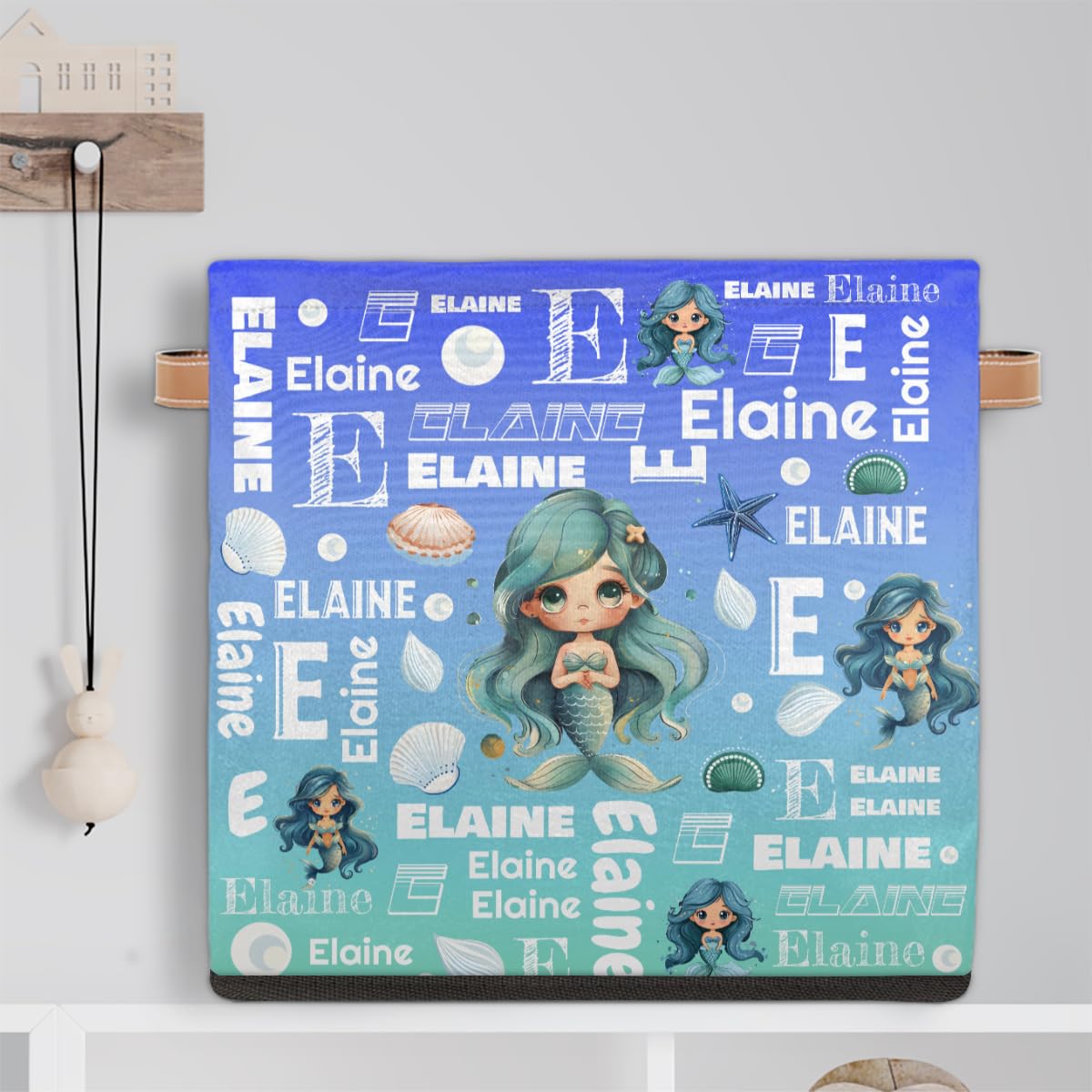 Mardesigns Mermaid Custom Cube Storage Bins, Personalized Cute Animals 13 Inch Bowknot Foldable Closet Storage Cube Organizer Basket with Handle for Shelves Home