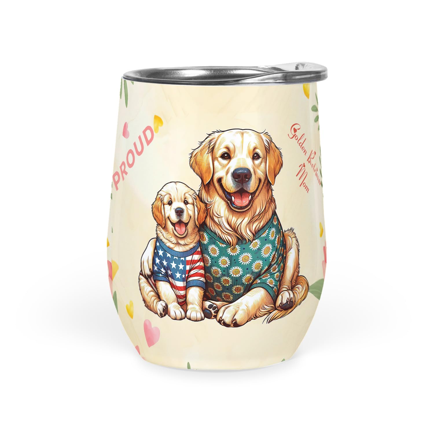 Ninety3POD Happy Mother's Day Proud Golden Retriever Mom 12oz Stainless Steel Tumbler Insulated Cup with Lid Goldens Dog Lover Gifts Idea - 003