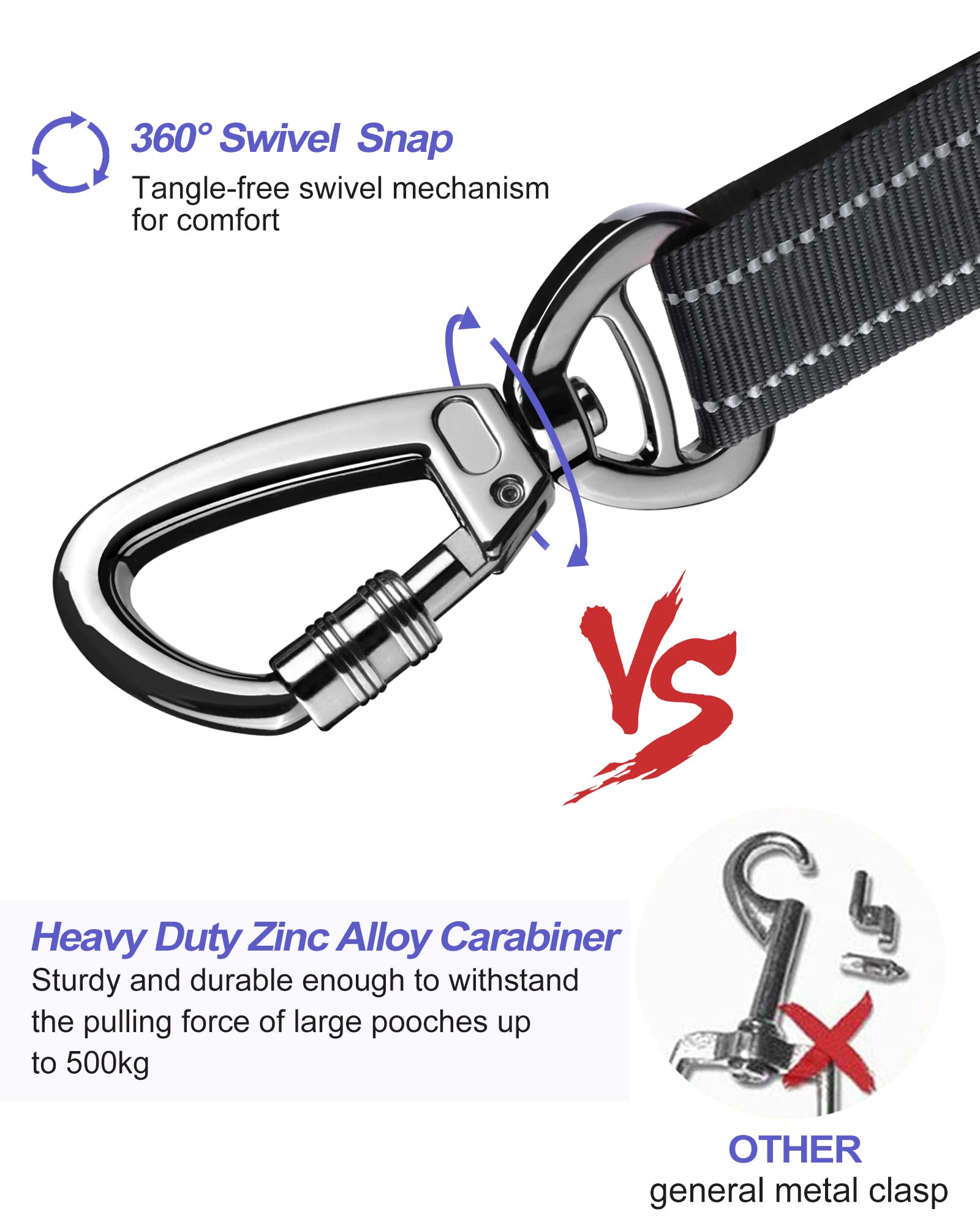 AUBELL Dog Seat Belt for Car,Updated 3-in-1 Adjustable Reflective Bungee Heavy Duty Dog Car Harness Tether with Clip Hook Latch & Buckle,Swivel Zinc Alloy Carabiner,Black