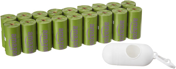Amazon Basics Premium Leak Proof Dog Poop Bags with Dispenser and Leash Clip, Lavender Scented, 13" x 9", 270 Count (18 Rolls of 15)