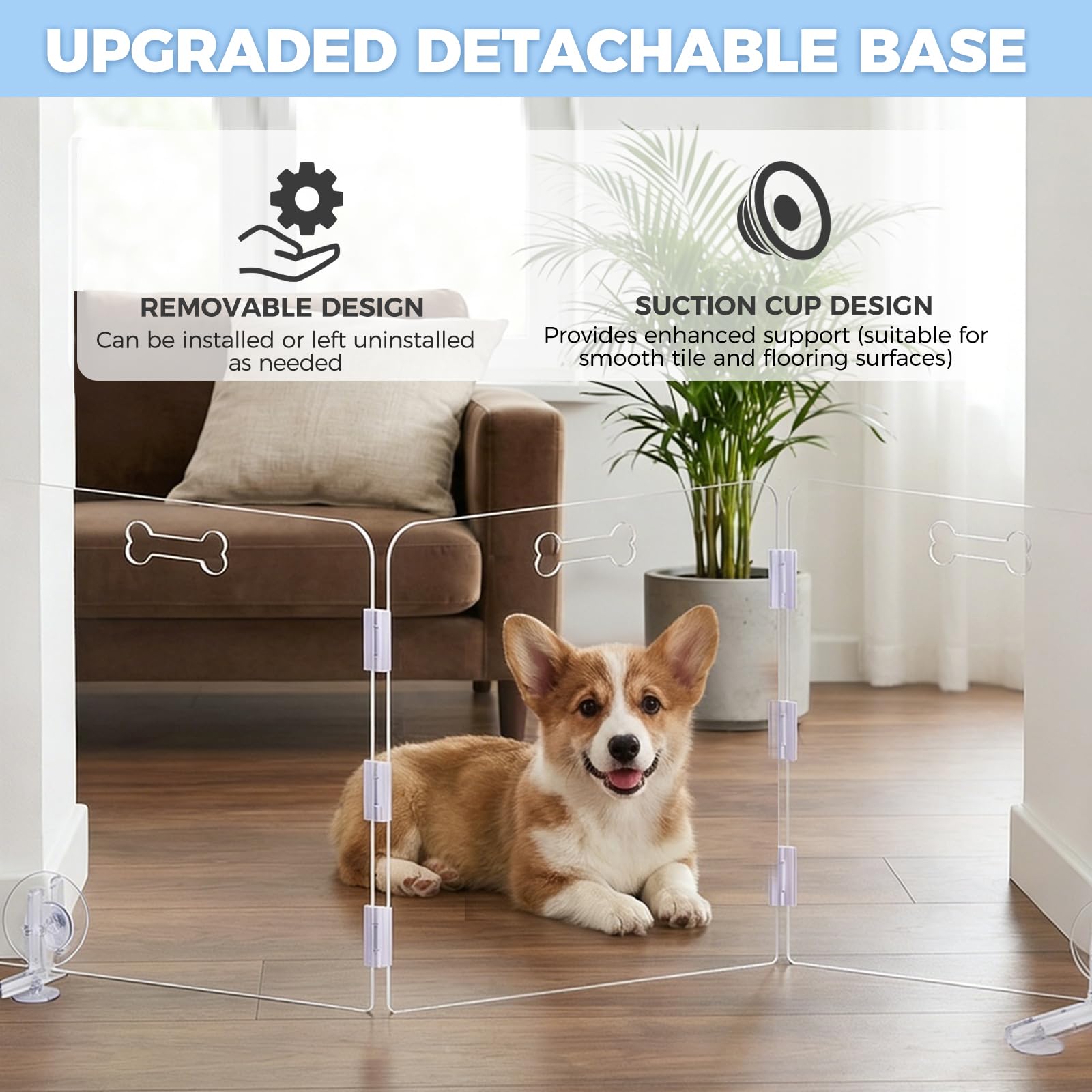 31.5" Tall Clear Acrylic Dog Playpen, 3-Panel Freestanding Transparent Pet Gate for Indoor Doorways, Foldable Puppy Fence Barrier with Support Feet & Handles(3-Panel Tall)