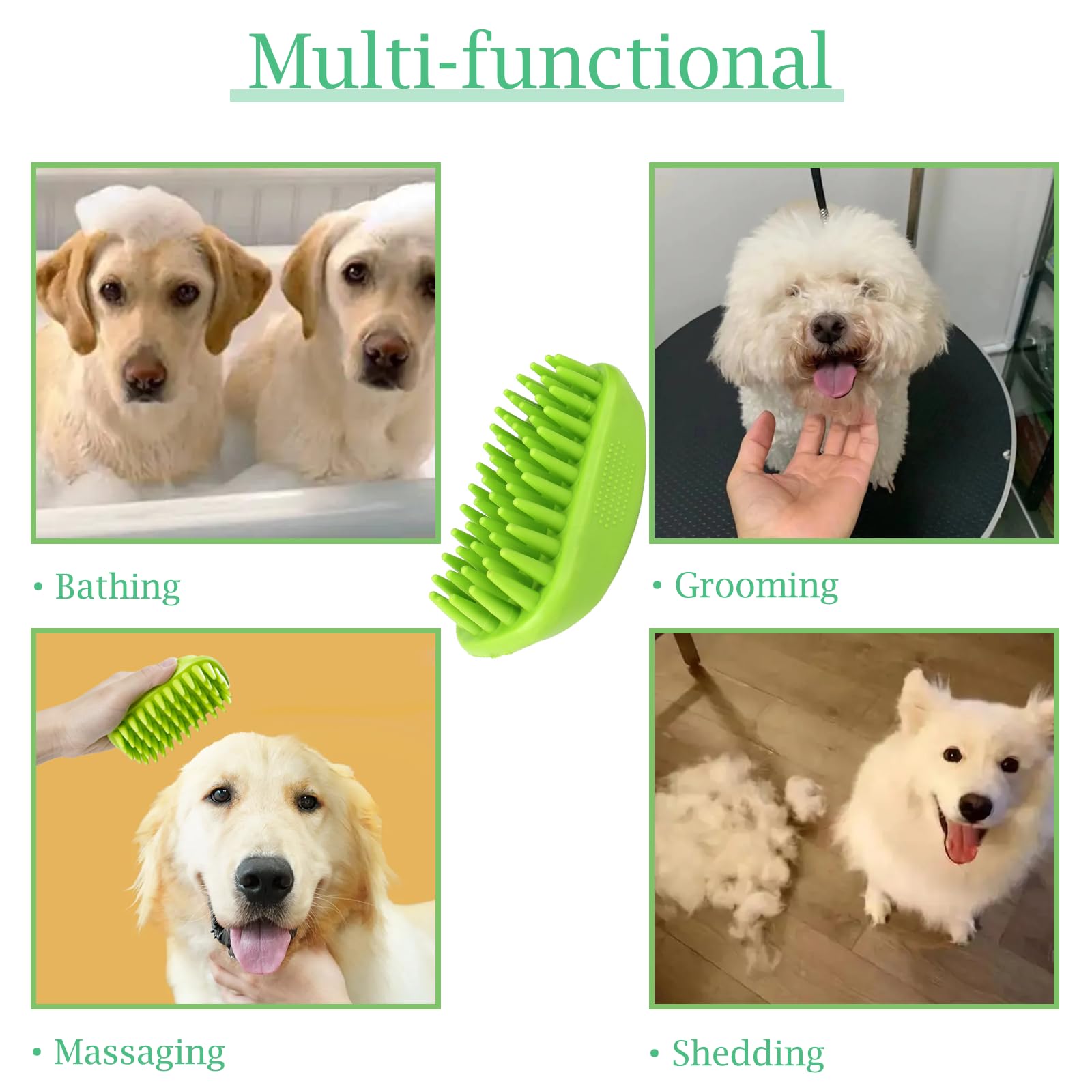 Yintoper Dog Bath Brush, Pet Silicone Shampoo Brush, Rubber Shower Wash Curry Brush for Short Long Haired Dogs Cats Shedding Grooming and Massage, Pet Rubber Brush Removes Loose & Shed Fur