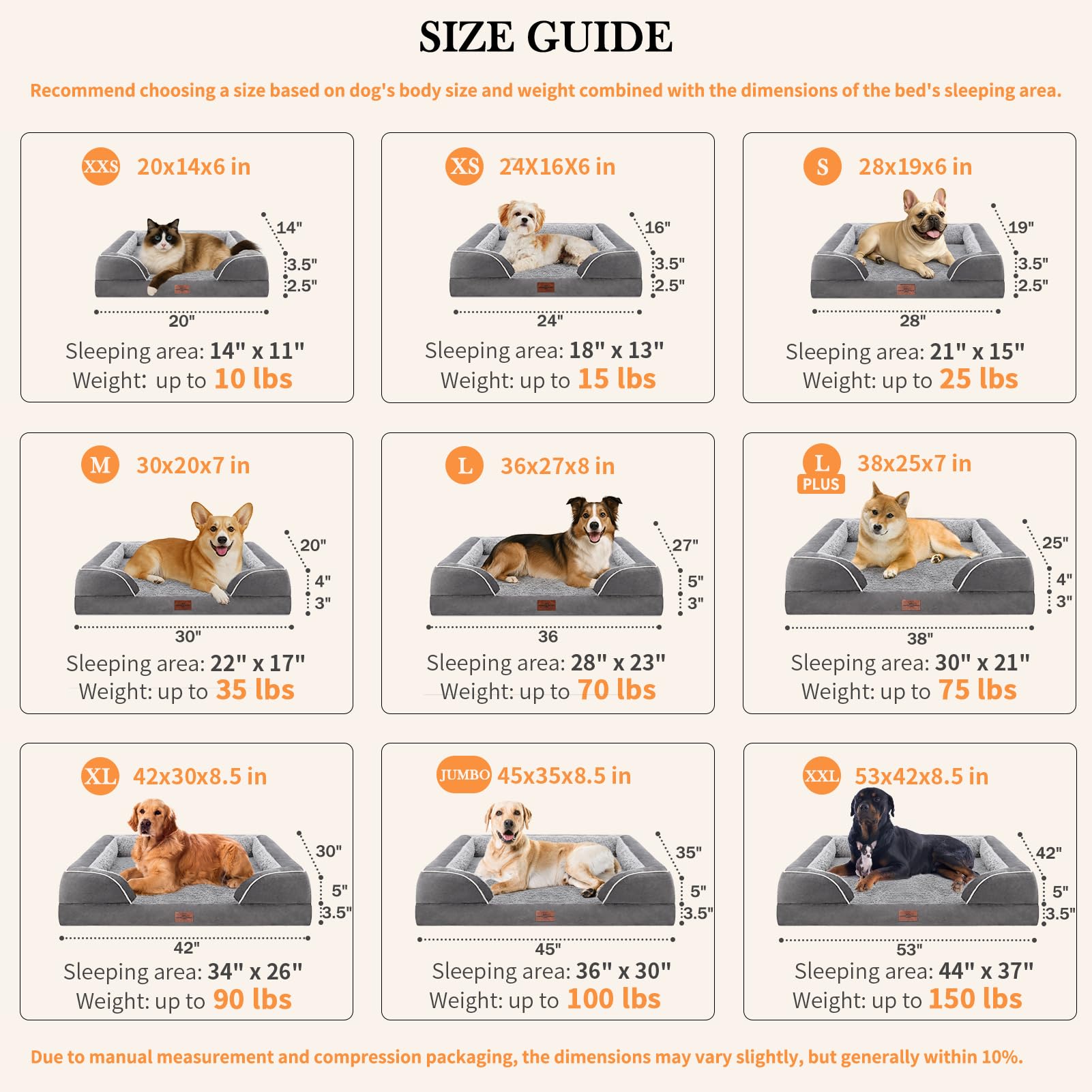 Comfort Expression Orthopedic Dog Bed for Extra Large Dogs 42x30 Inch, Waterproof Egg Crate Foam XL Pet Bed with Removable Bolsters, Dog Couch with Washable Cover & Non-Slip Bottom, Grey