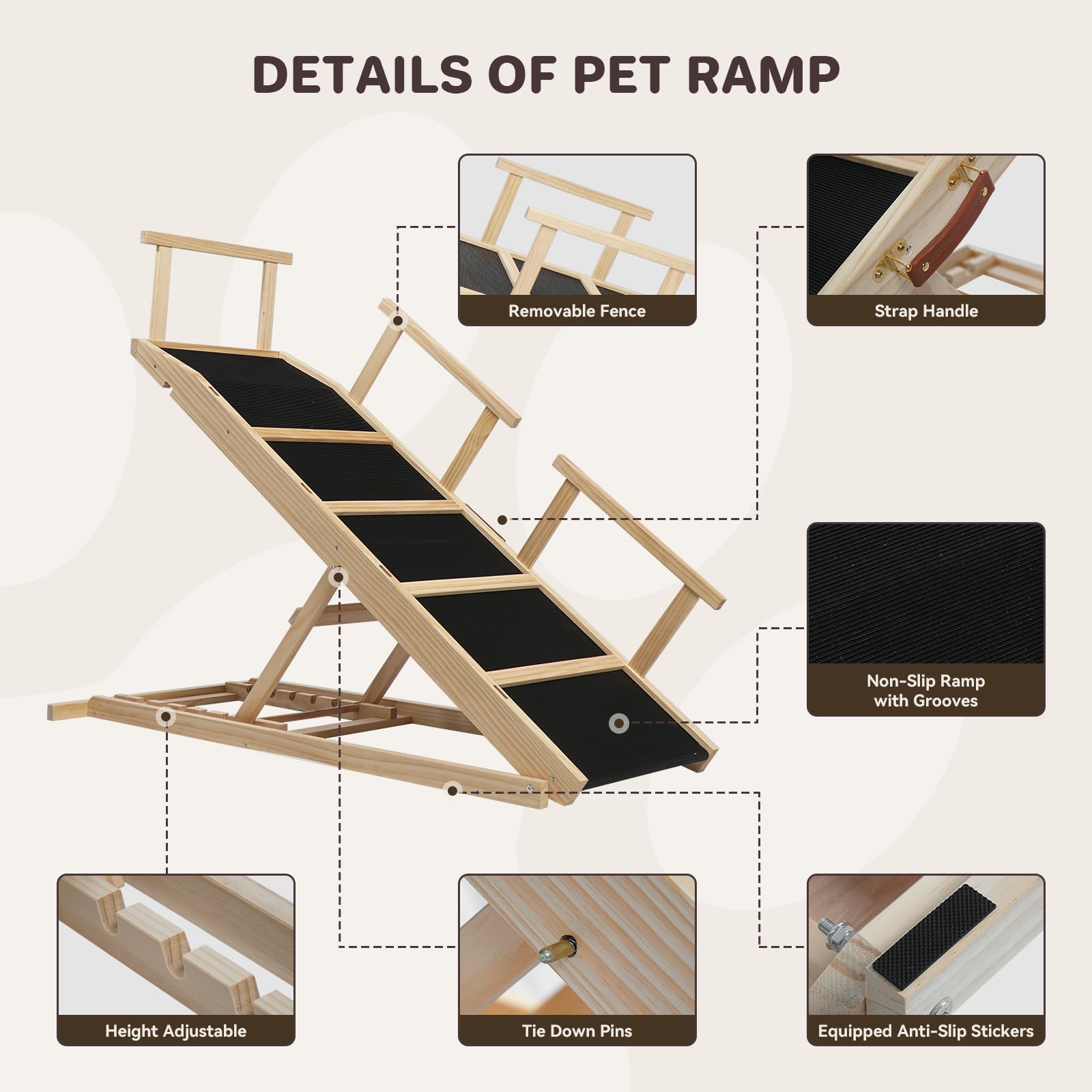 PANTAZO Dog Ramp for Bed PANTAZO Adjustable Ramps for Small Dogs to Get on Bed, Up to 28.5 Inches, 48'' Long,120lbs with Anti-Slip Grip & Safety Rail