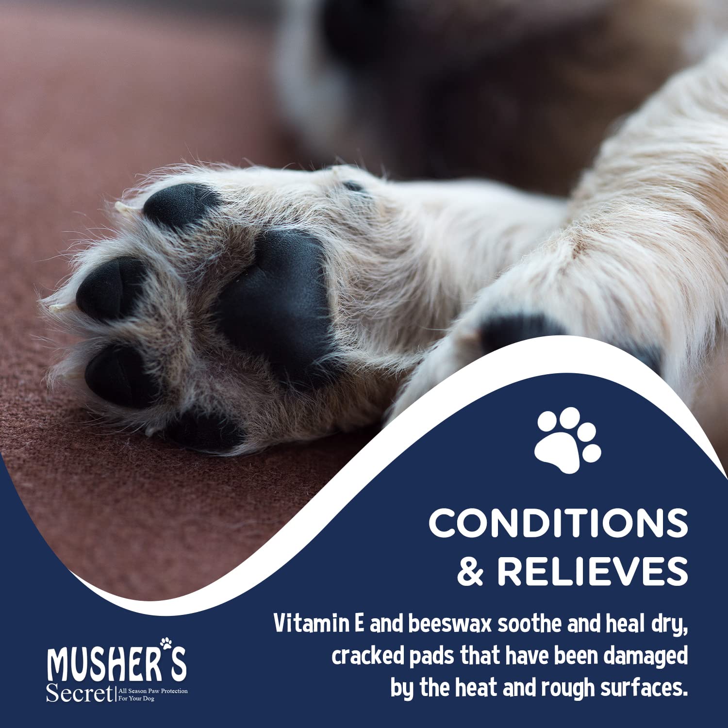 Musher's Secret Dog Paw Wax 60g – Moisturizing Dog Paw Balm – Helps Protect & Heals Cracked Paws – Creates an Invisible Paw Protectors Barrier – All-Natural Nose & Paw Balm with Vitamin E