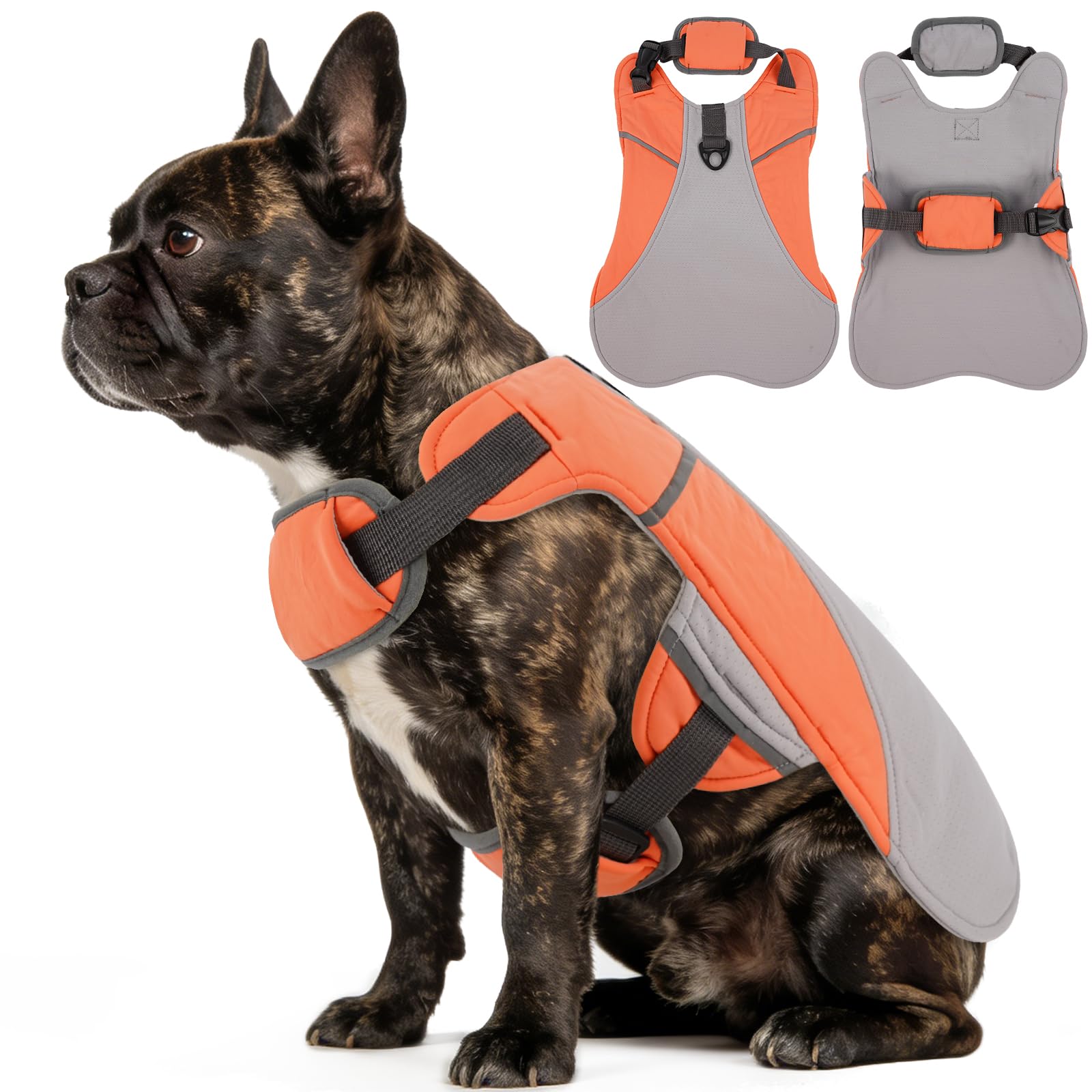DENTRUN Dog Cooling Vest with Dual Absorbent Core, Adjustable Sun Protective Vest for Hot Weather, Doggie Ice Jacket Hiking Travel Summer Essentials, Reflective, Sun Protective Vest, Orange S