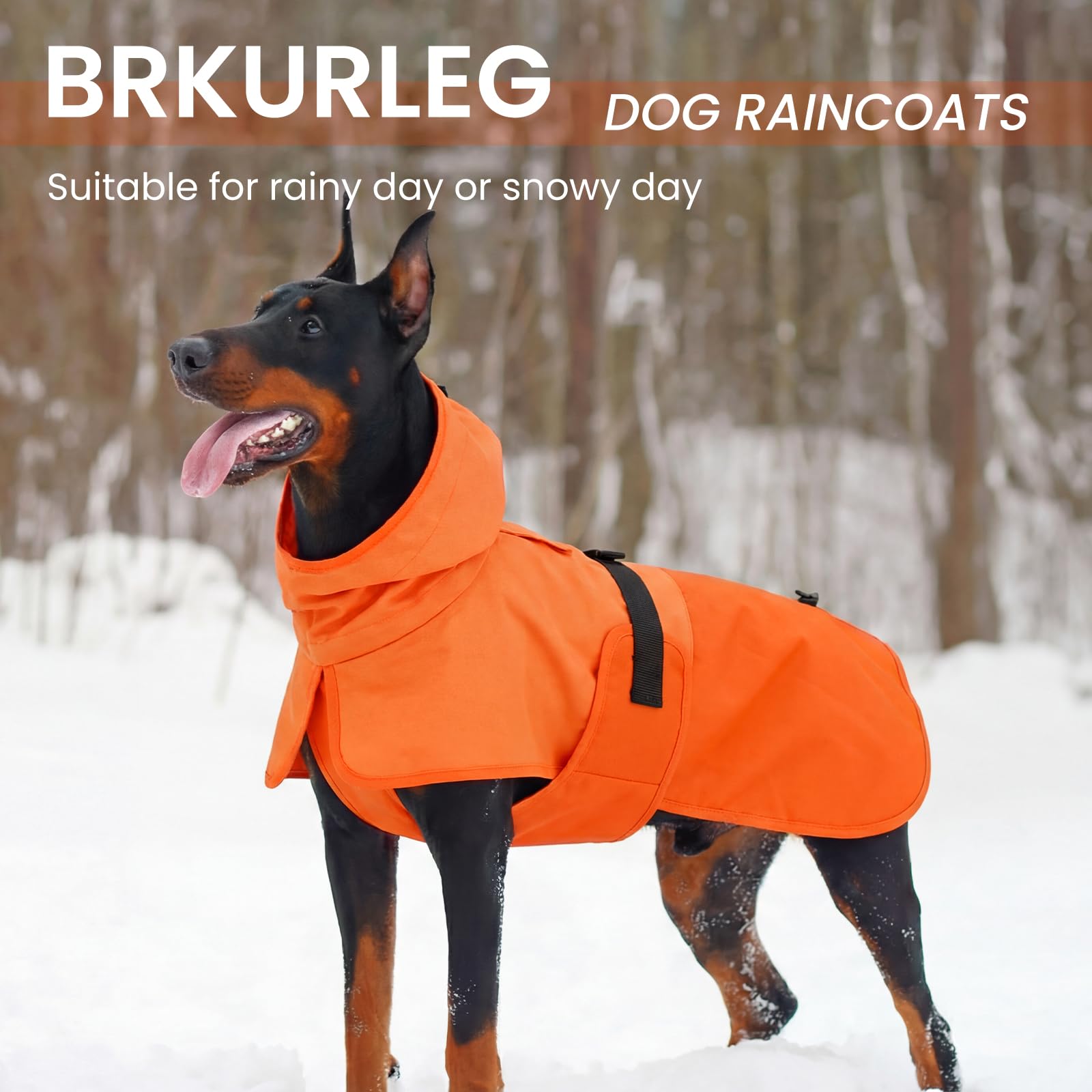 BRKURLEG Dog Raincoat for Small Medium and Large Dogs Waterproof Dog Rain Jacket Adjustable Hooded Dogs Raincoat Pet Rain Coat Poncho with Leash Hole, Reflective Strip, Orange, M