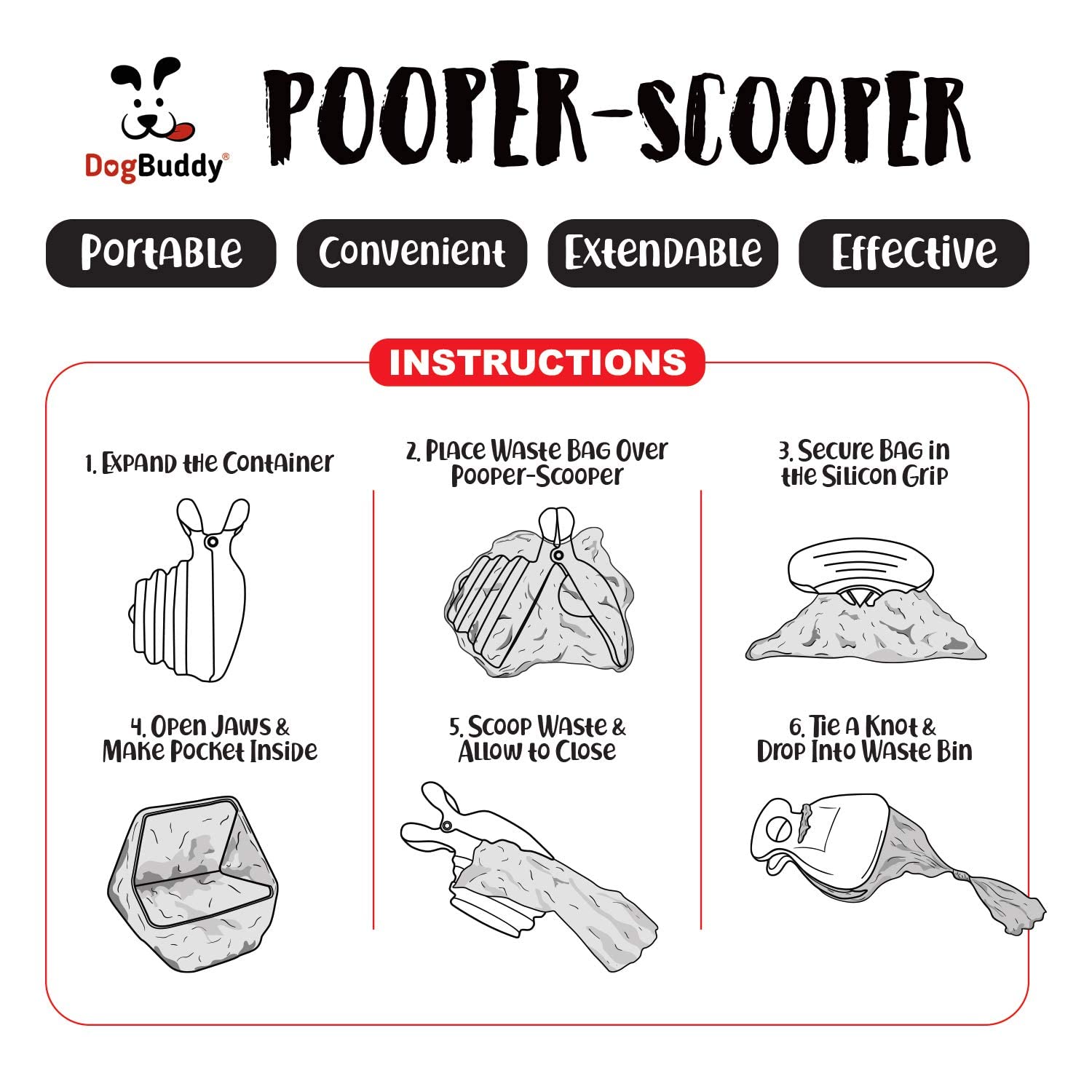 DogBuddy Pooper Scooper, Portable Dog Pooper Scooper, Poop Scooper for Small and Large Dogs, Pooper Scooper with Bag Attachment, Leash Clip and Dog Waste Bags Included (Large, Kiwi)