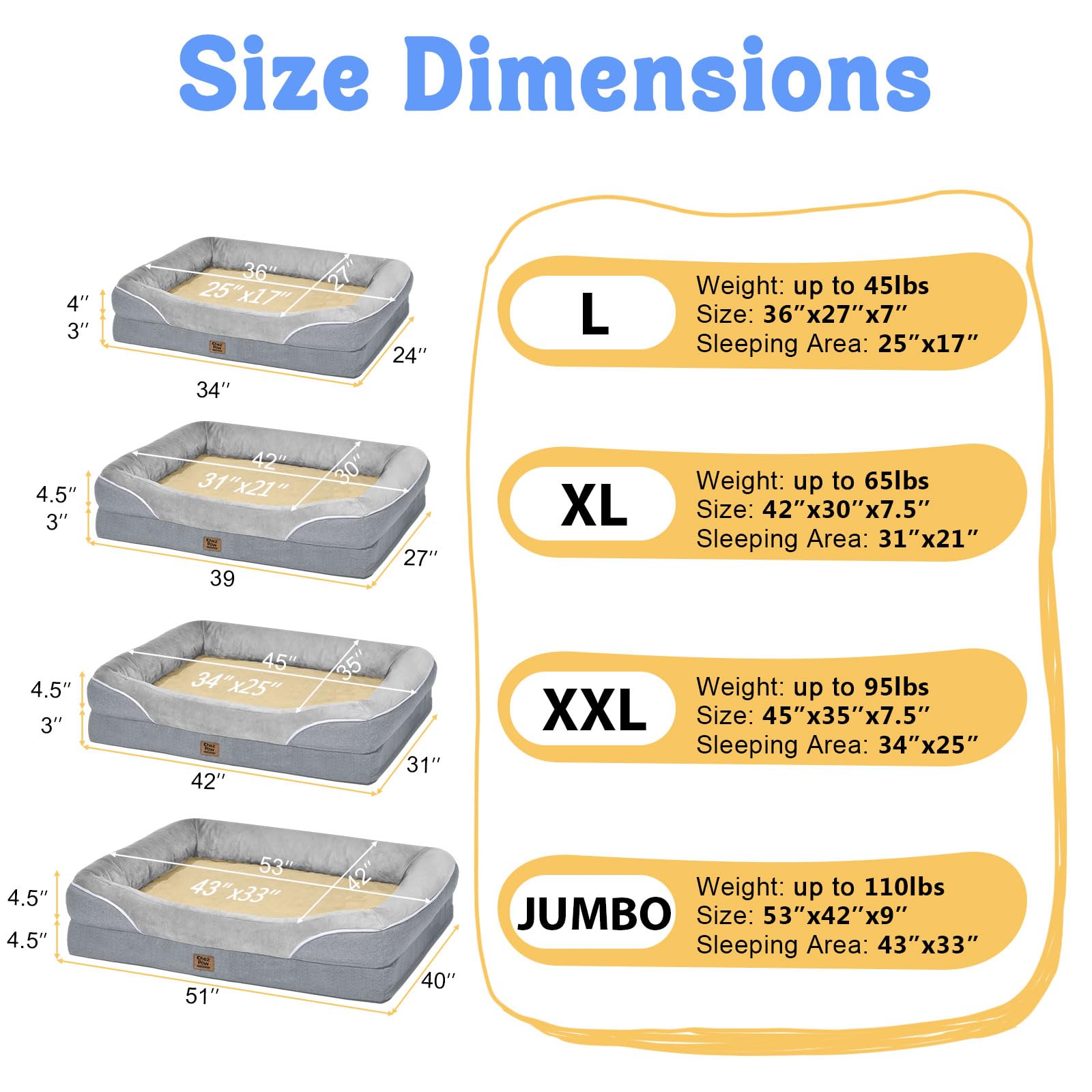 Orthopedic Removable Large Dog Bed -XL Large Dog Bed with Washable Cover and Removable Bolsters Non-Slip Bottom & Waterproof Pet Bed Sofa