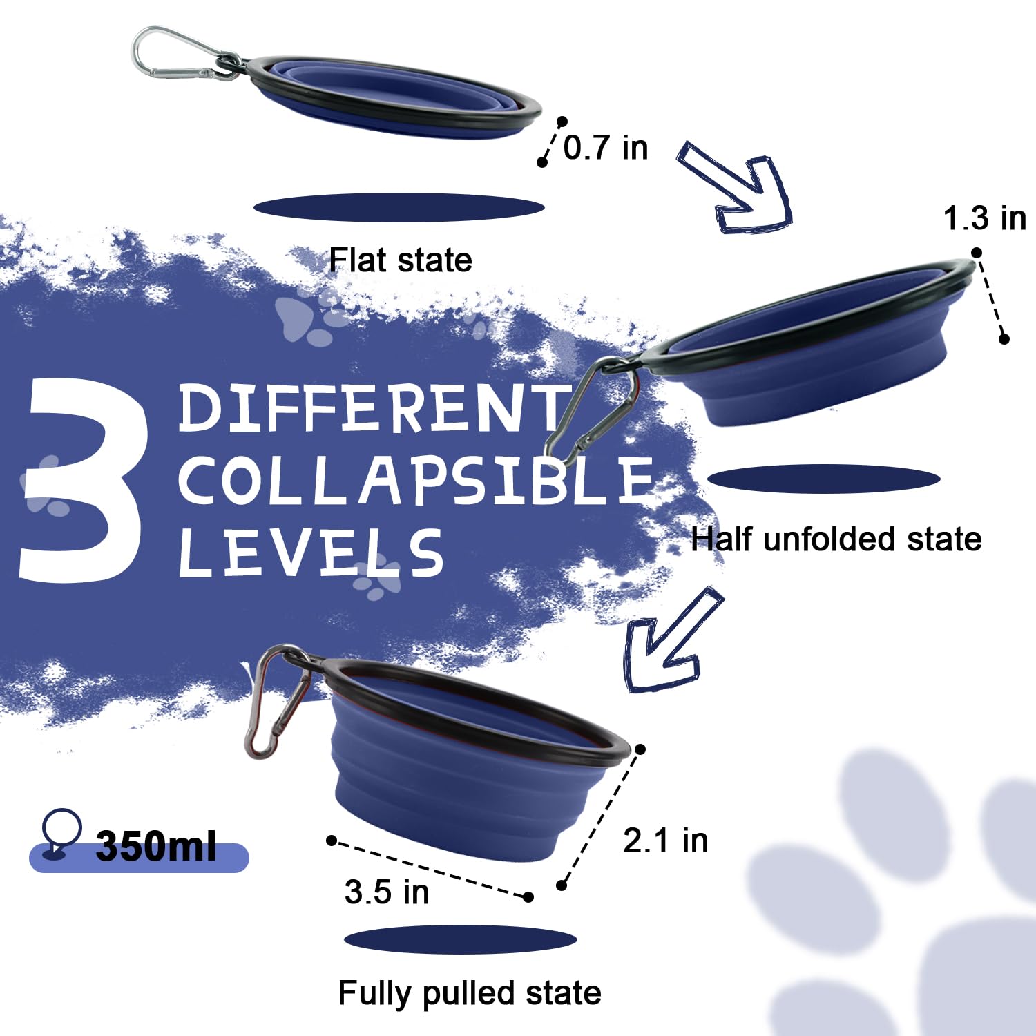 Collapsible Dog Bowls for Travel, 2-Pack Dog Portable Water Bowl for Dogs Cats Pet Foldable Feeding Watering Dish for Traveling Camping with Carabiners, BPA Free (Grey&Navy, Small (Pack of 2))