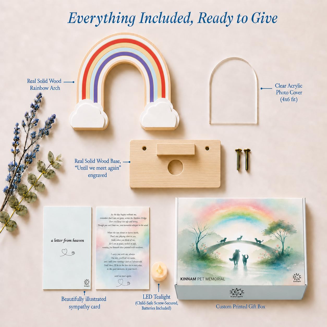 Dog Memorial Gifts for Loss of Dog | Premium Rainbow Bridge Pet Memorial Picture Frame for 4x6 Photo, LED Candle, Sympathy Card, Gift Box | Sympathy Gift for Pet Loss, Keepsake in Memory of Pet