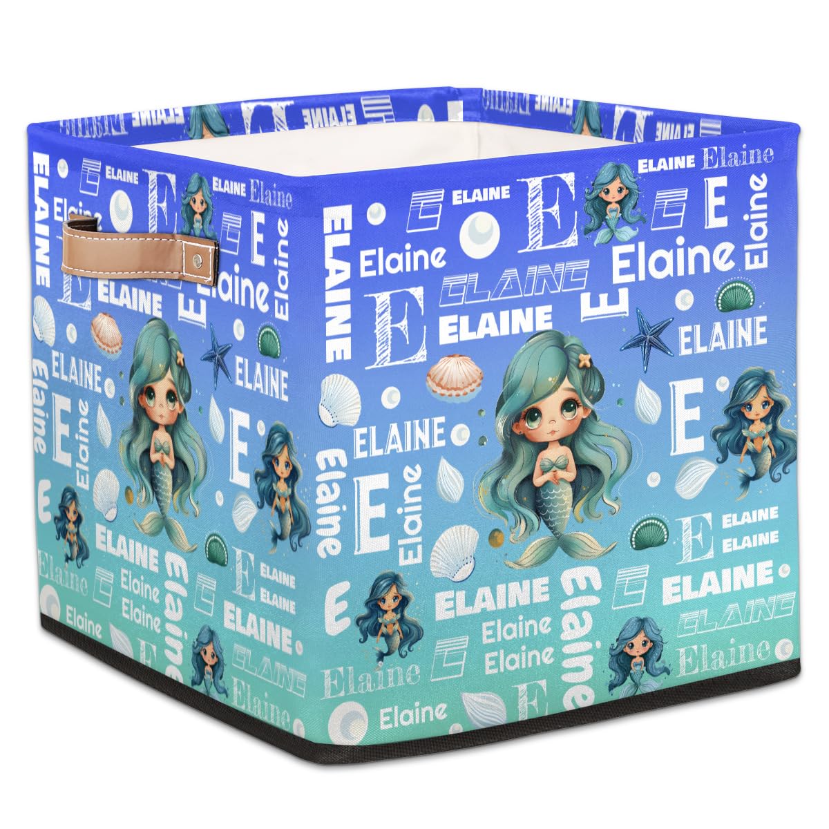 Mardesigns Mermaid Custom Cube Storage Bins, Personalized Cute Animals 13 Inch Bowknot Foldable Closet Storage Cube Organizer Basket with Handle for Shelves Home