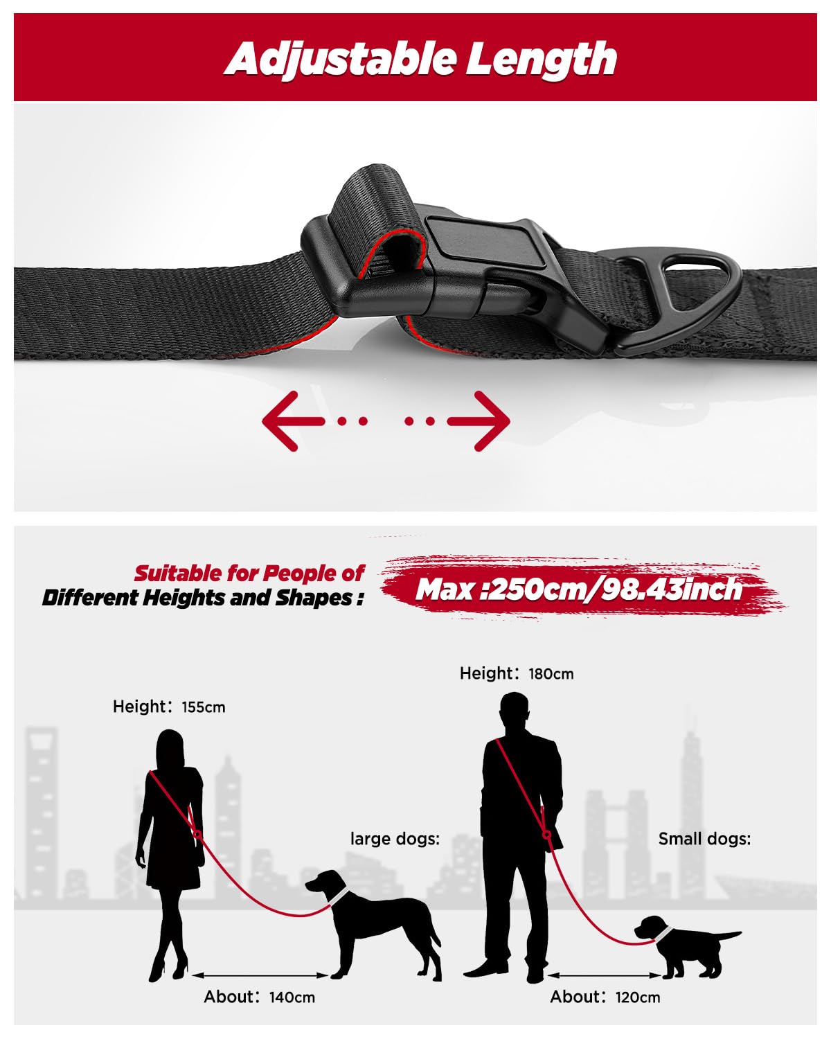 Heelay Hands Free Dog Leash, 5.9-8.2ft Multifunctional Crossbody Rope with Explosion-Proof Handle and Adjustable Training Hands Free Leash for Medium Dog Walking Jogging and Running