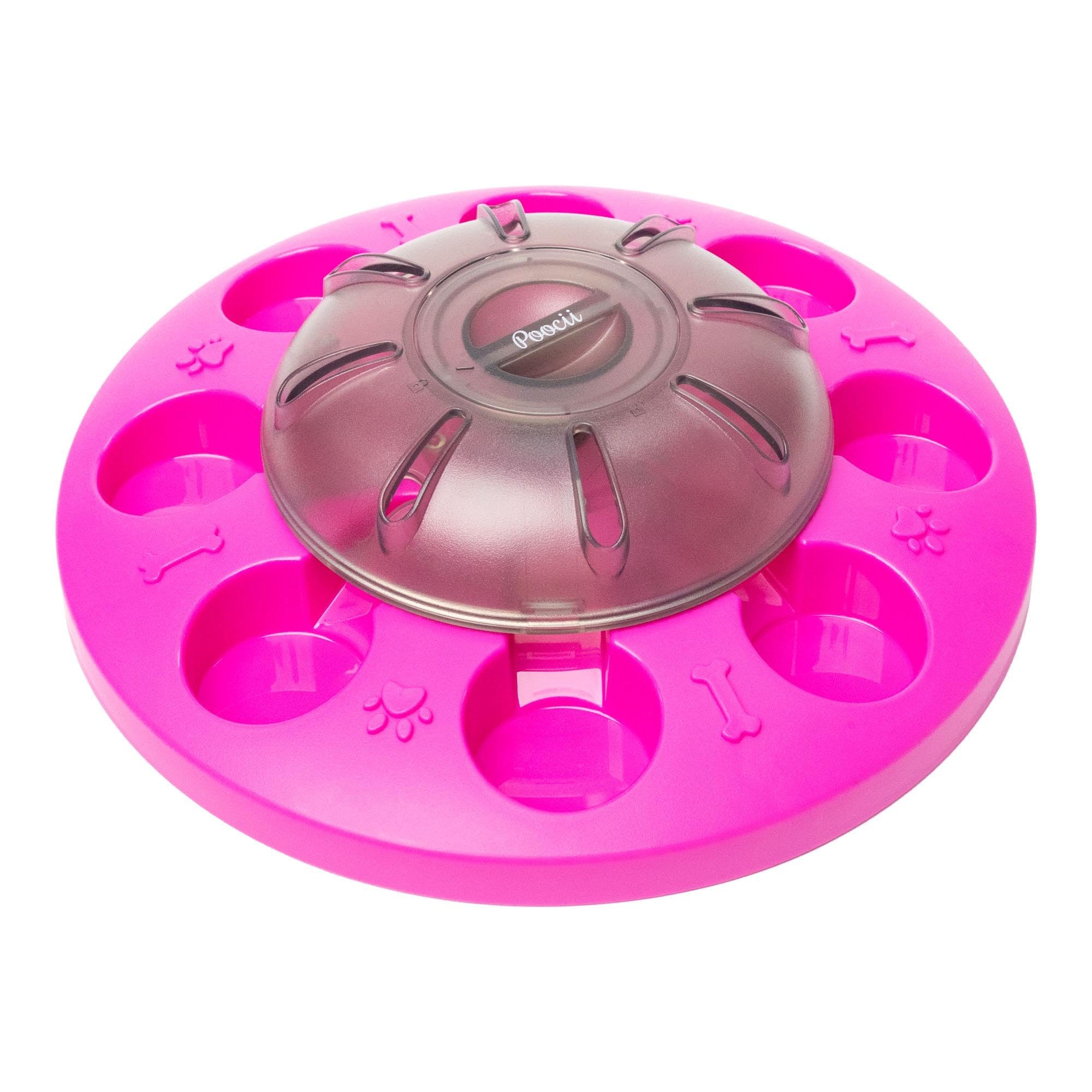 Poocii-Go-Round Slow Feeder Dog Enrichment Toy - Interactive Food or Treat Dispensing Puzzle for IQ Training, Anti-Choking Design, Durable, Easy to Clean, Engaging Pet Activity - Pink