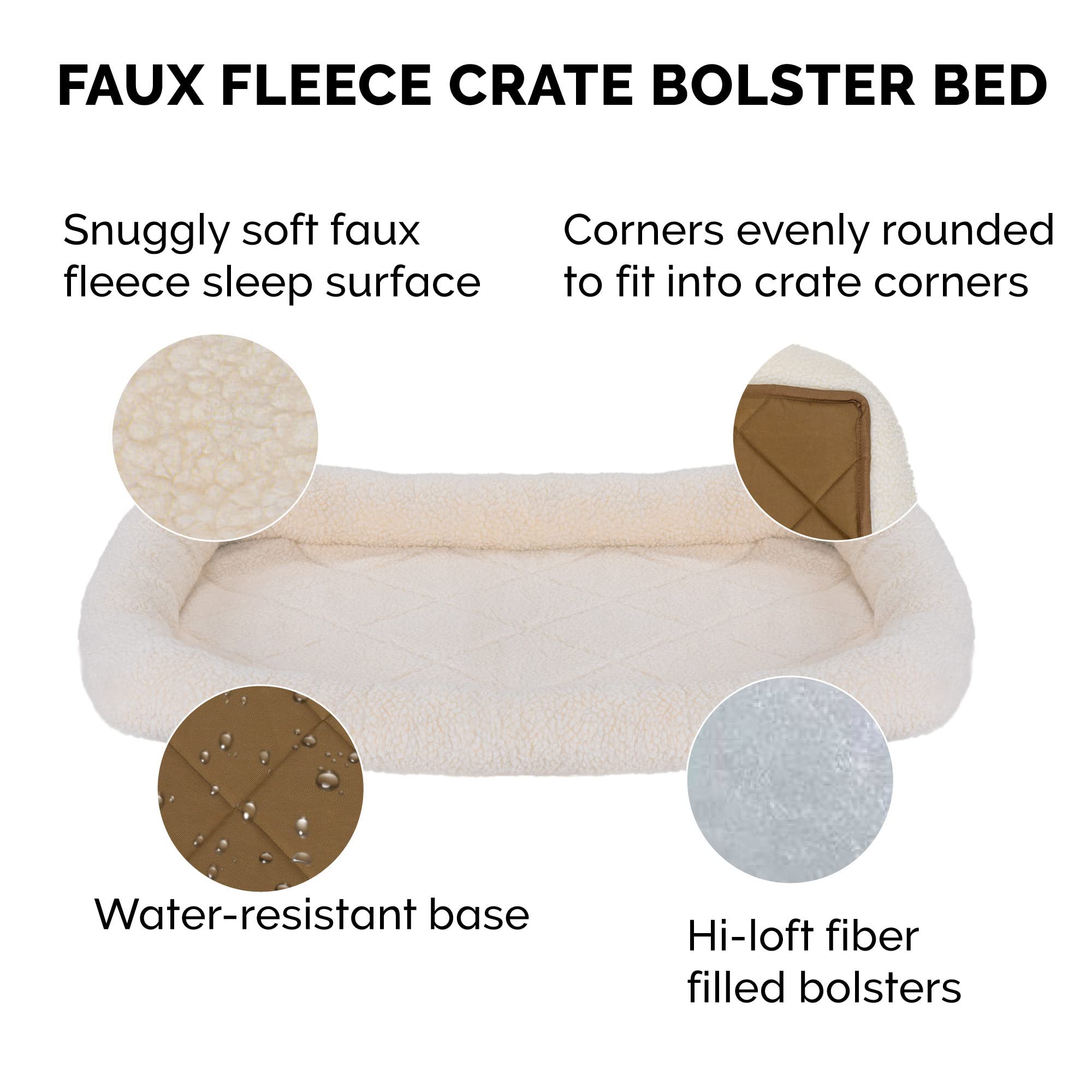 Furhaven Dog Bed for Medium/Small Dogs & Indoor Cats, 100% Washable, Sized to Fit Crates - Sherpa Fleece Bolster Crate Pad - Cream, Medium