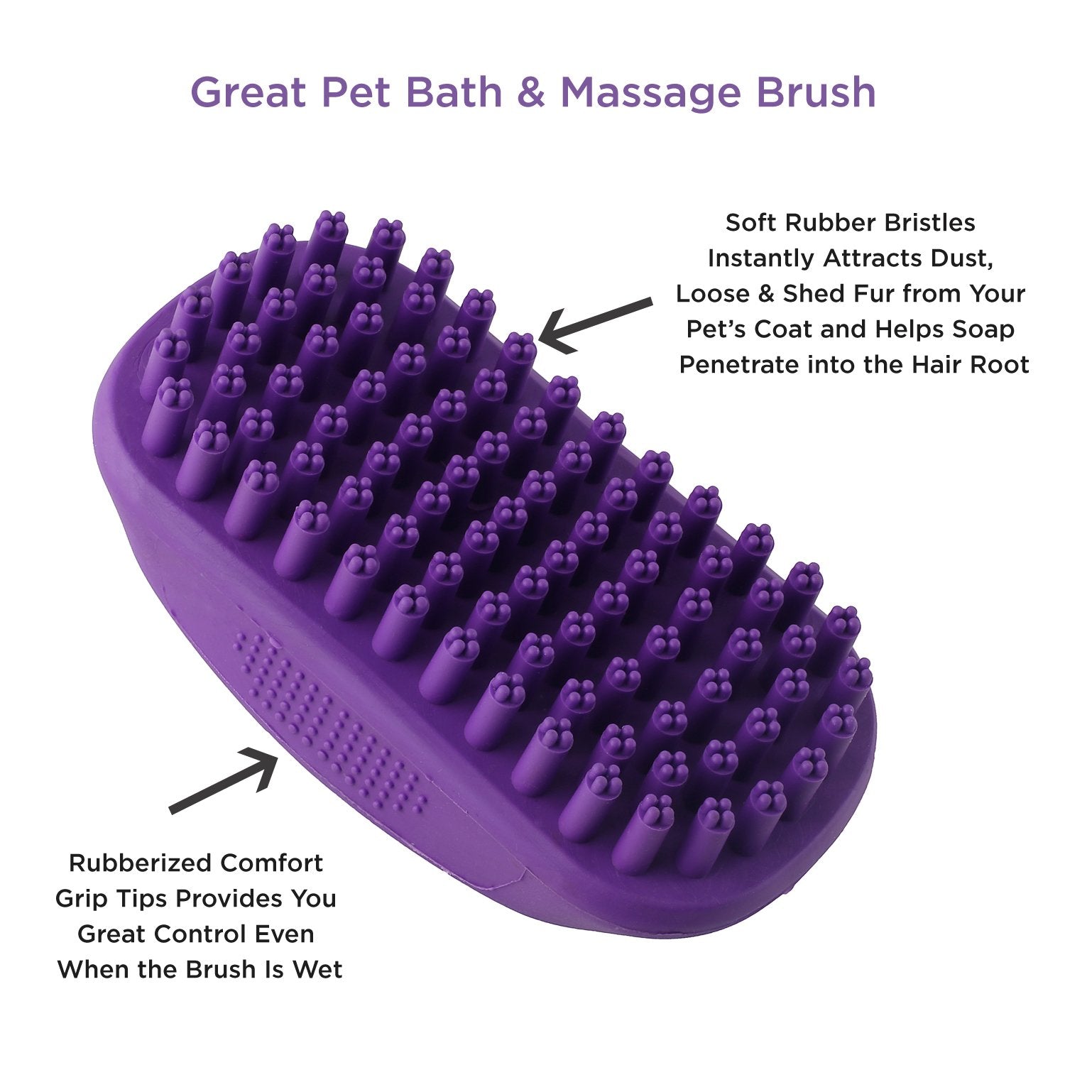 Hertzko Pet Bath & Massage Brush - Dog Bath Brush Scrubber for Shampooing and Massaging Dogs, Cats, Small Animals, Short/Long Hair - Rubber Curry Brush Dog - Removes Loose & Shed Fur (No Handle)