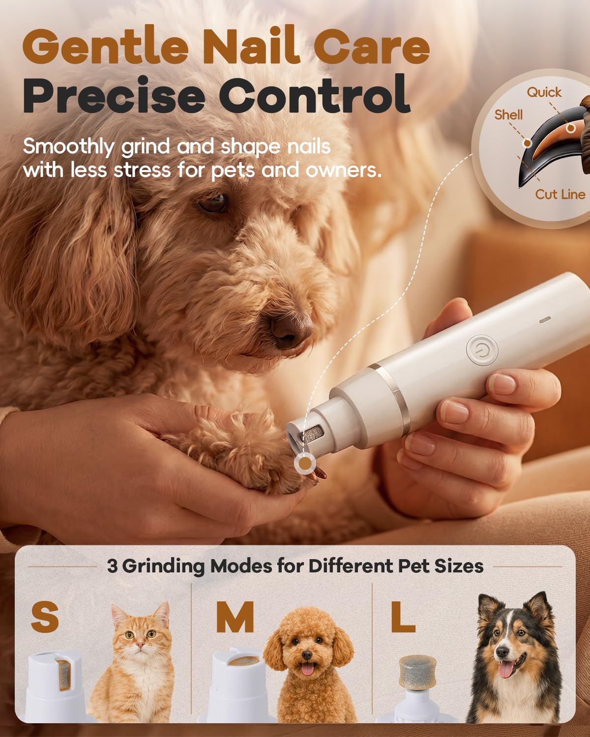 Veeconn Dog Clippers Grooming Kit Hair Clipper-Low Noise Paw Trimmer- Rechargeable - Cordless Quiet Nail Grinder Shaver for Cats and Other Pets
