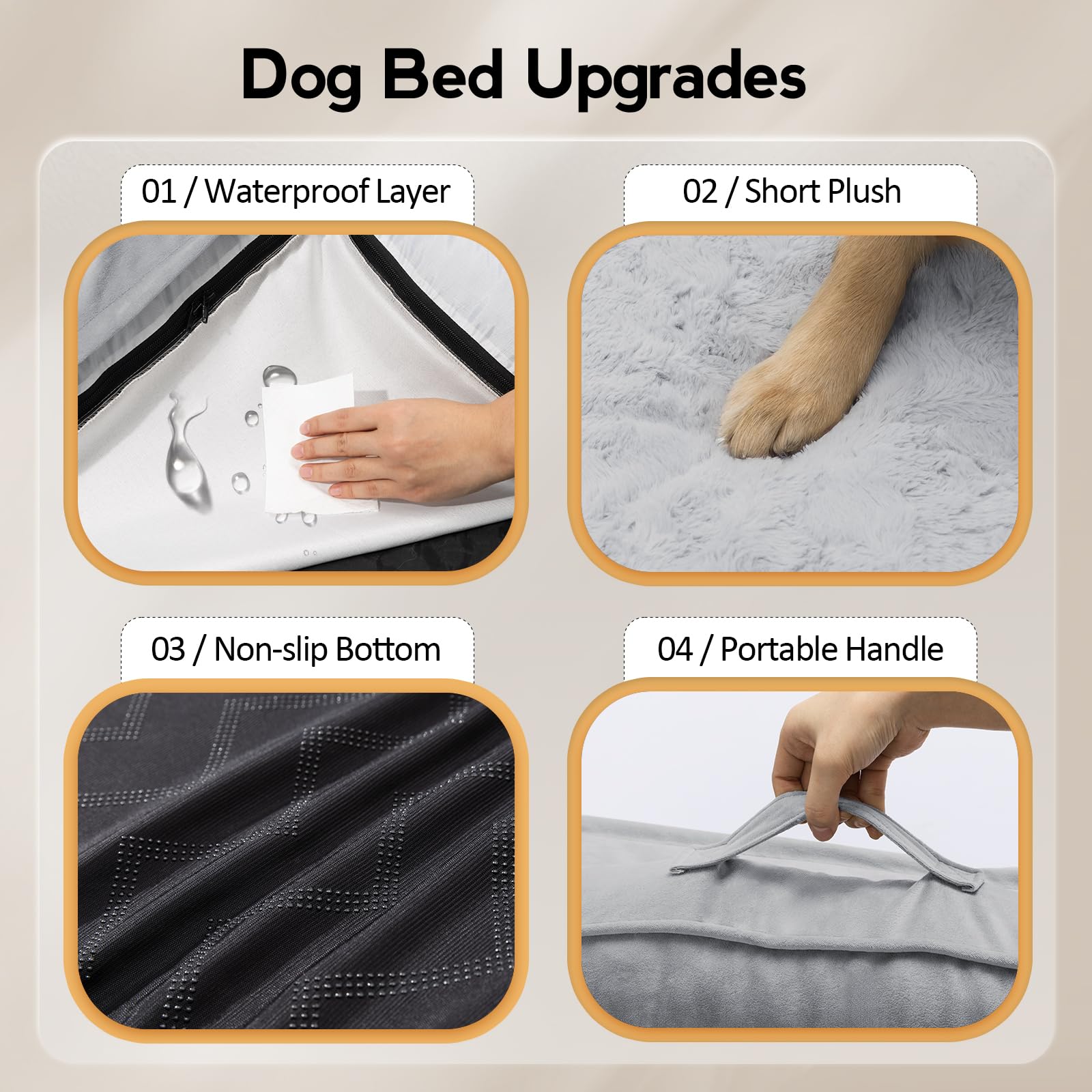 Dog Bed Medium Sized Dogs - Orthopedic Egg-Crate Memory Foam with Removable Washable Cover, Waterproof Pet Bed Couch with Non-Slip Bottom for Large Dog, Grey