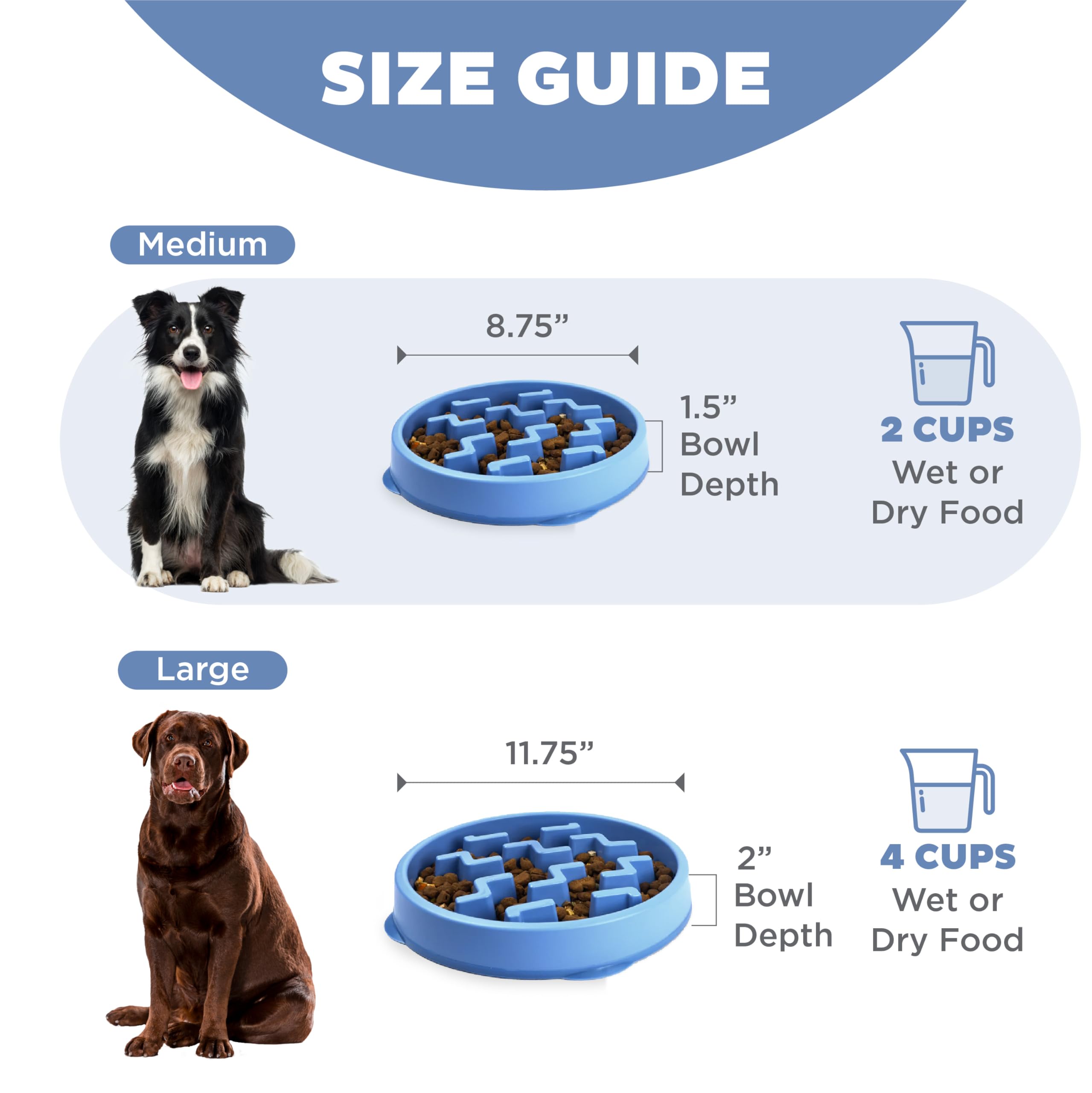 Outward Hound Fun Feeder Slo Bowl – Medium 2‑Cup Capacity, Slow Feeding, Small to Medium Dogs & Cats, Non-Slip, Blue, Notch Pattern