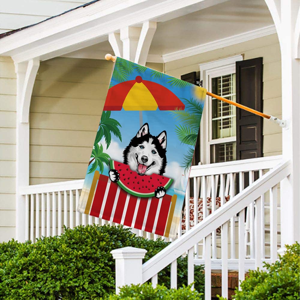 MALIHONG Summer Time Watermelon Flag Peeking Dog Boston Terrier House Flag Double Sided Yard Outdoor Decorative Summer Beach Holiday Flag 28 x 40 Inch