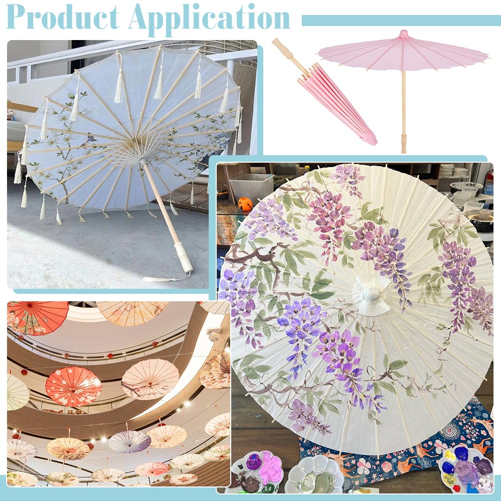 PH PandaHall 2PCS 16 inch Pink Paper Umbrellas DIY Oiled Umbrella Crafts Chinese Parasol Hand Painting Decor Props for Wedding Bridal Photography Craft Party Christmas Easter Decoration
