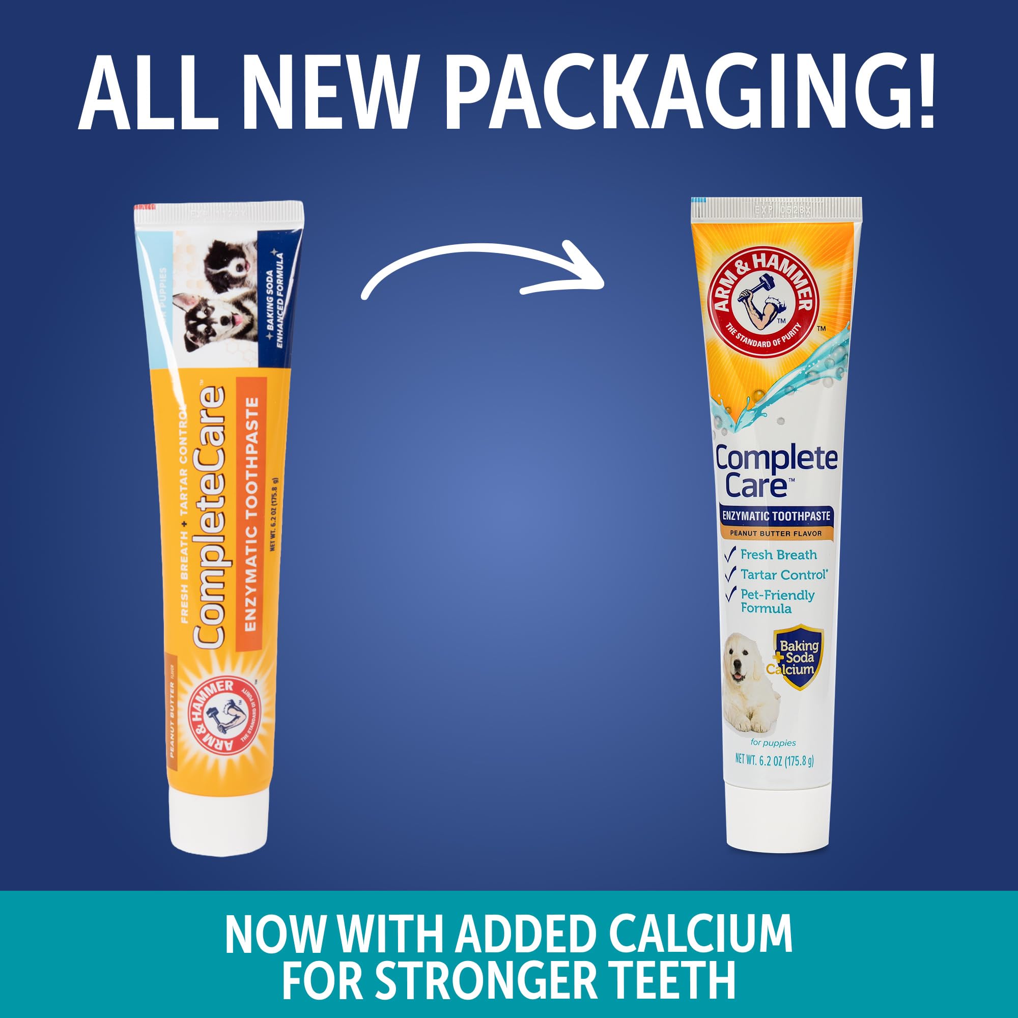 Arm & Hammer Complete Care Enzymatic Dog Toothpaste, Peanut Butter Flavor, Baking Soda and Calcium, Enzymatic Tartar Control Formula, Non-Toxic, Fluoride Free, 6.2 Oz