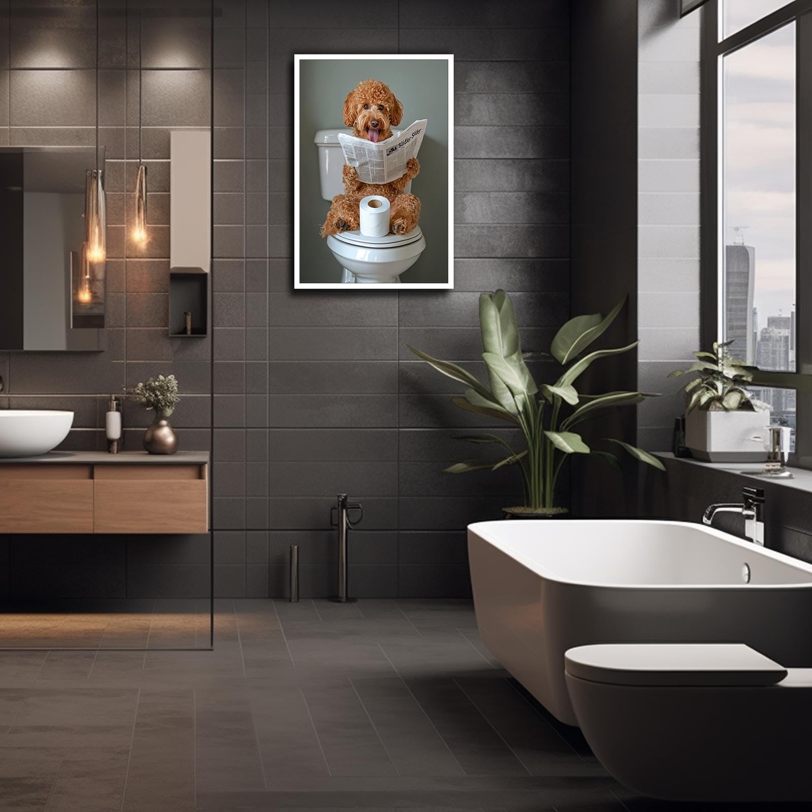Golden Doodle Dog Bathroom Decor Canvas Wall Art Print Poster Funny Bathroom Decor Printing Humorous Animal For Dog Lovers Room Aesthetics 12X16 in Unframed