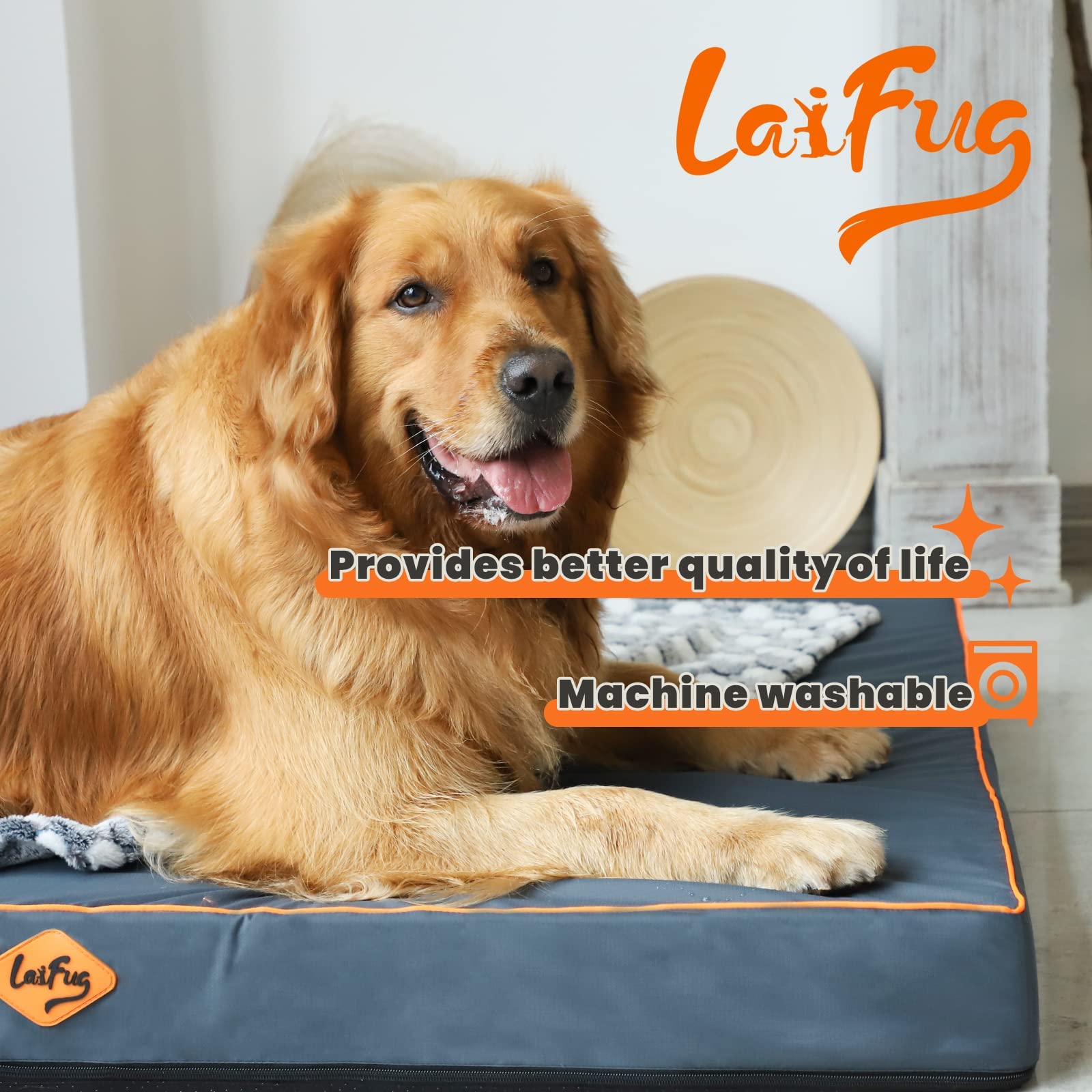 Laifug Outdoor Waterproof Dog Bed for Small, Medium and Large Dogs - Dog Bed Washable, Jacket Fabric, Egg Orthopedic Foam Pet Dog Bed with Removable Durable Cover and Non-Slip Bottom