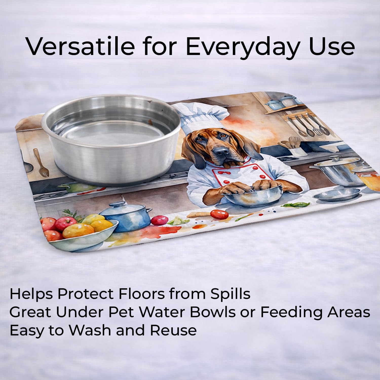 Caroline's Treasures Bloodhound The Chef Memory Foam Kitchen Mat Machine Washable Anti-Fatigue Mat Cushion Comfort Bath Mat or Kitchen Rug