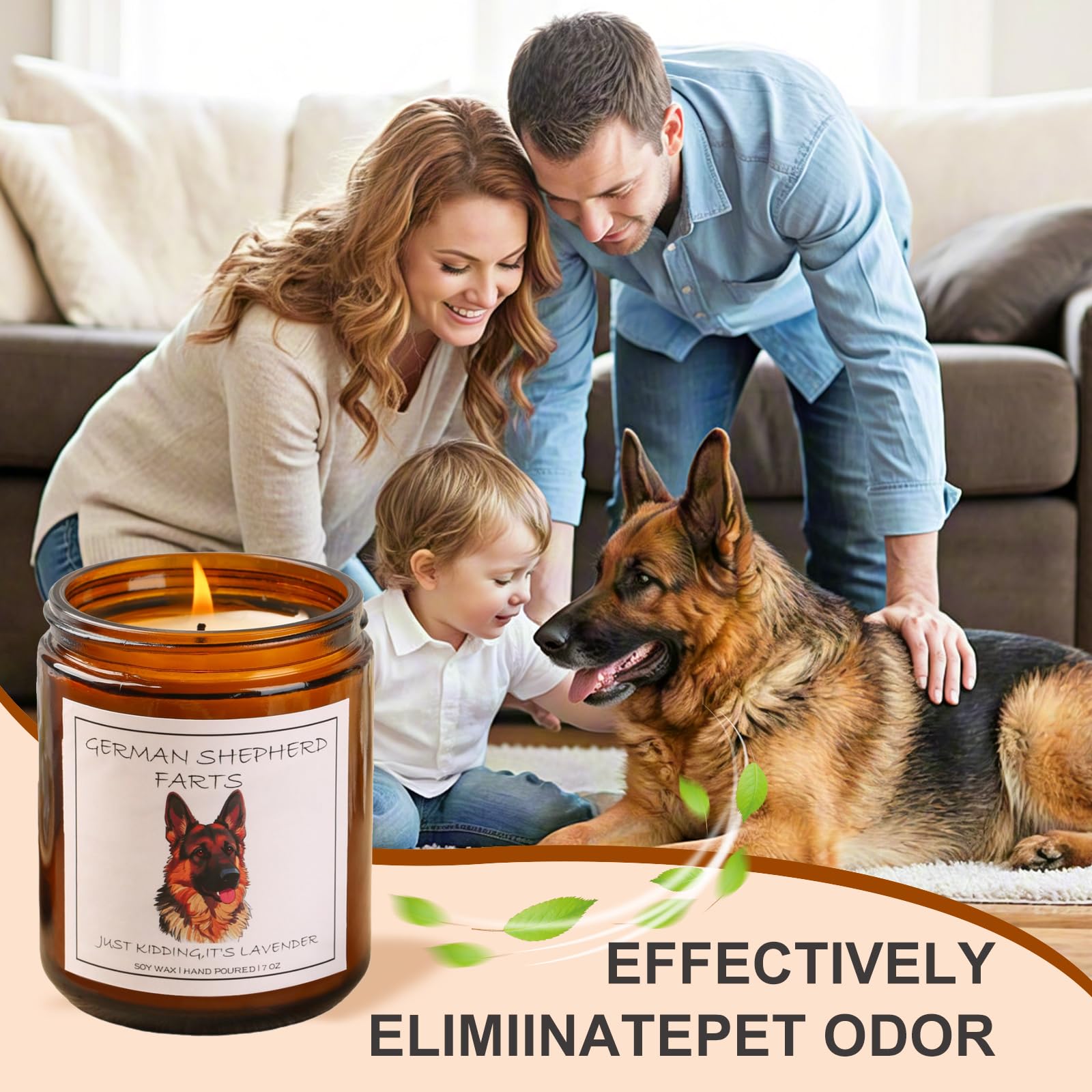 German Shepherd Gifts & Decor, German Shepherd Gifts for Women - German Shepherd Farts Candle, Dog Mom Gift, Natural Soy Wax Lavender Scented Candle 7oz