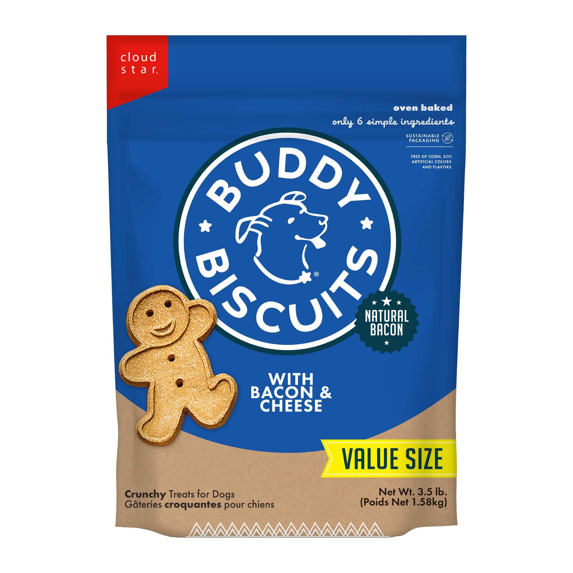 Buddy Biscuits Crunchy Dog Treats, Bacon & Cheese 3.5 lbs. Bag