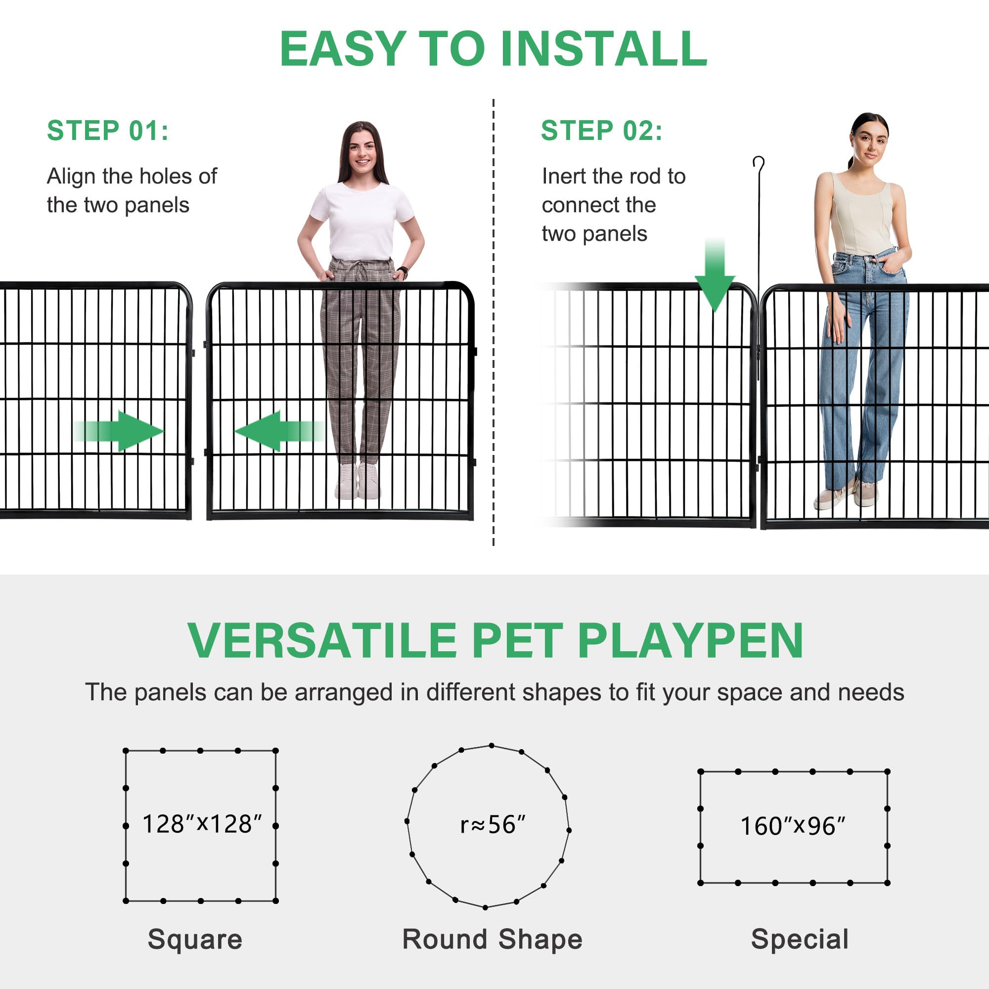 Dog Pen Pet Playpen Kennel Fence Outdoor Indoor Play Yard Puppy Exercise Barrier 31'' W x 24'' H 16 Panels (16 Panels, 24 Inches)