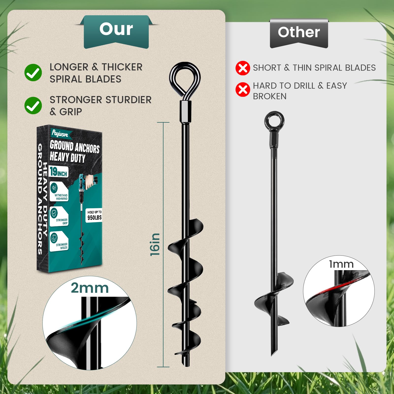 19" Ground Anchors Heavy Duty Shed Anchors Kit, Mobile Home Anchor Earth Anchor with 1/8" Galvanized Cable and Turnbuckles for Sheds Canopy Gazebo Trampoline Swing Set(4x19in)