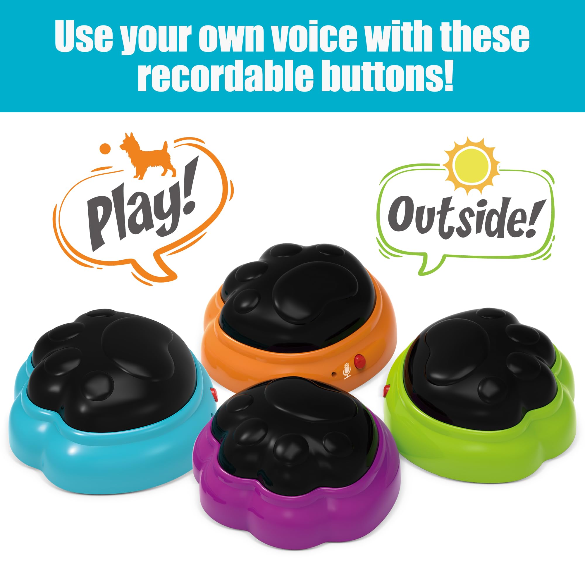Dog Buttons for Communication, 4 Pcs Recordable Dog Talking Button Set,Gifts,Games&Stuff for Dogs-Speaking Button for Dog Training,Teach Your Dog to Communicate Through Words,Buttons with Light