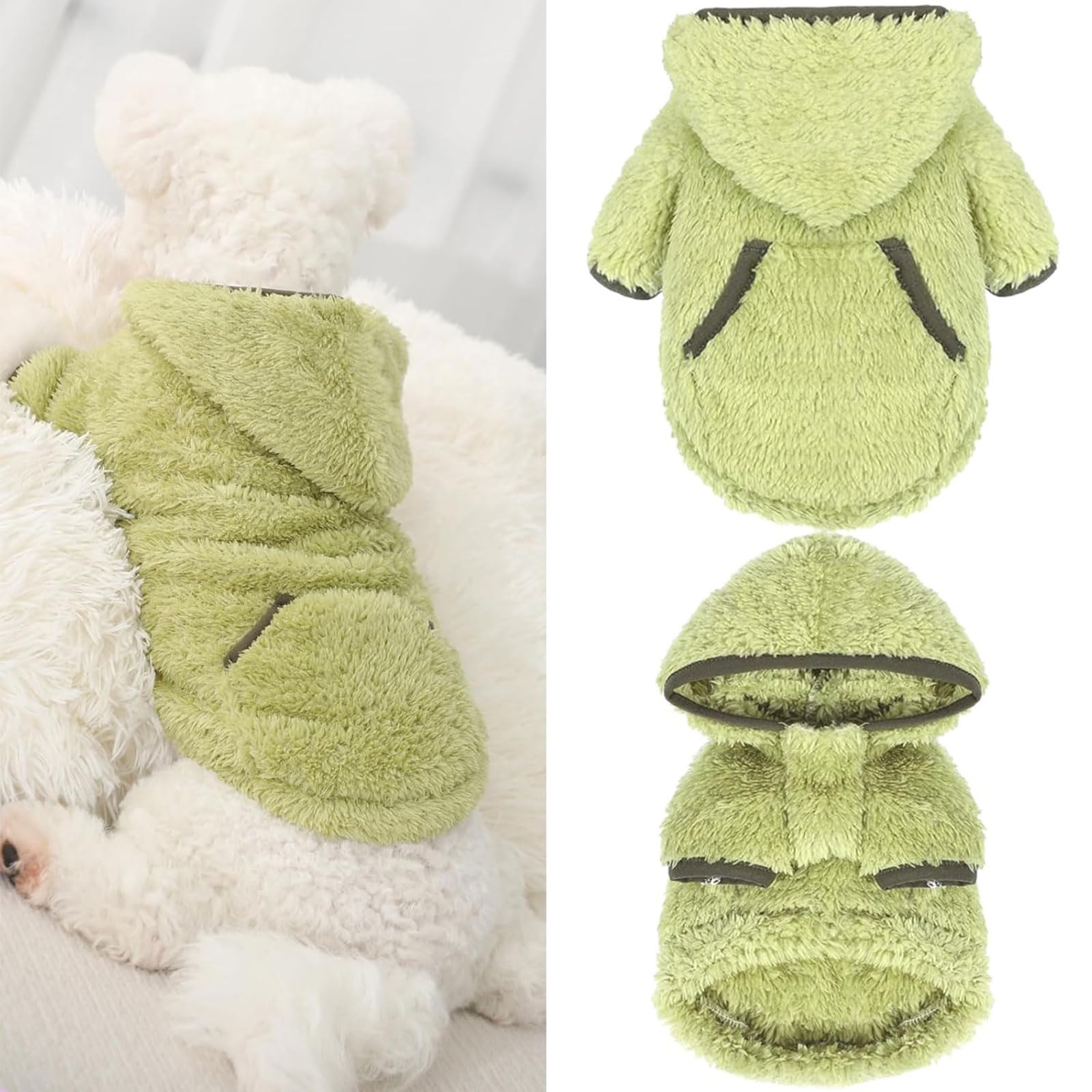Fleece Dog Sweater Hoodie Sweatshirts Warm Fuzzy Velvet Sweaters Winter Clothes for Small Dogs Girl Boy Pet Coats Cat Apparel(Green Avocado, X-Small