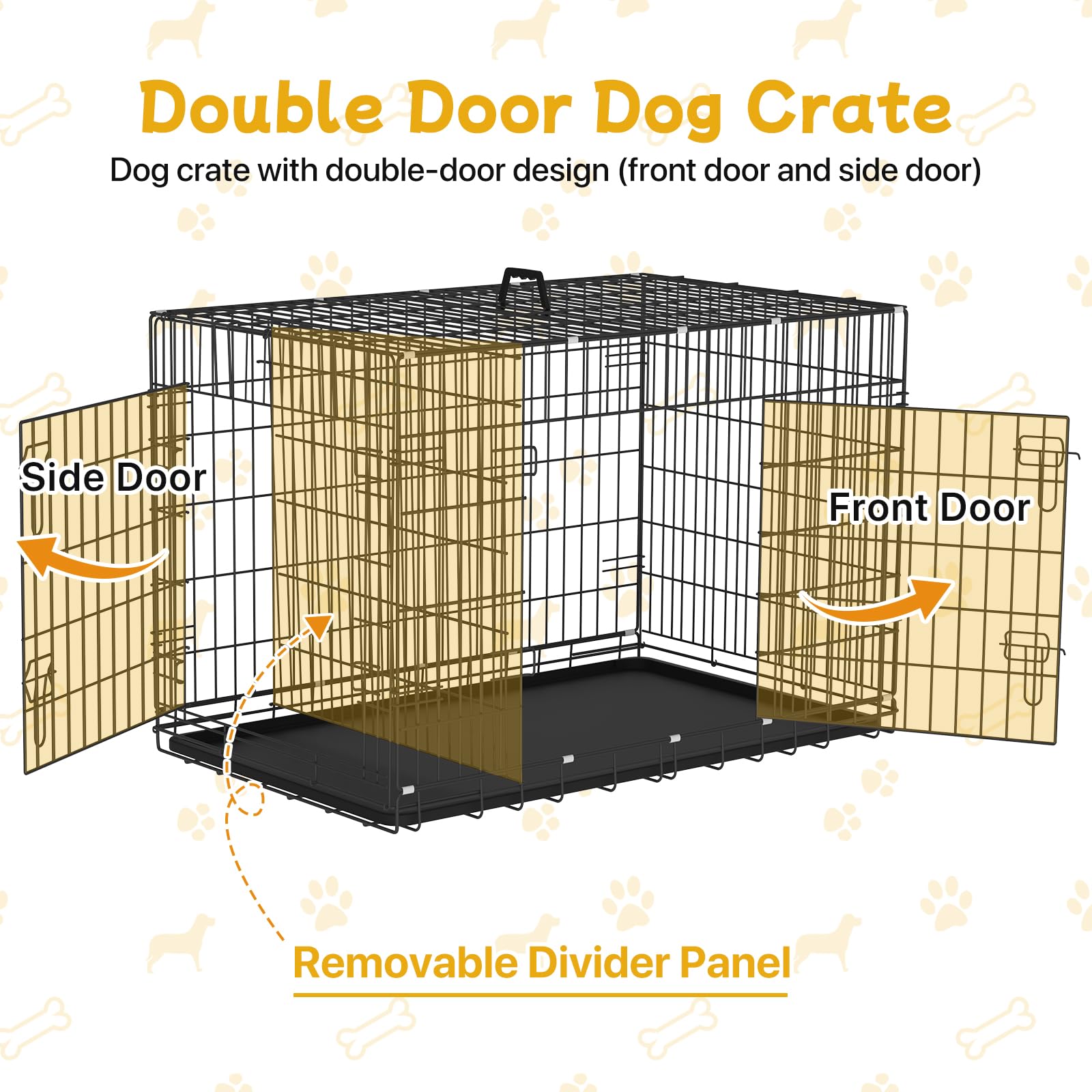 48 Inch Large Dog Crate, Wire Metal Dog Kennel with Double-Door, Divider & Leak-Proof Tray, Indoor Outdoor Foldable Travel Cage for Medium, Large Dogs