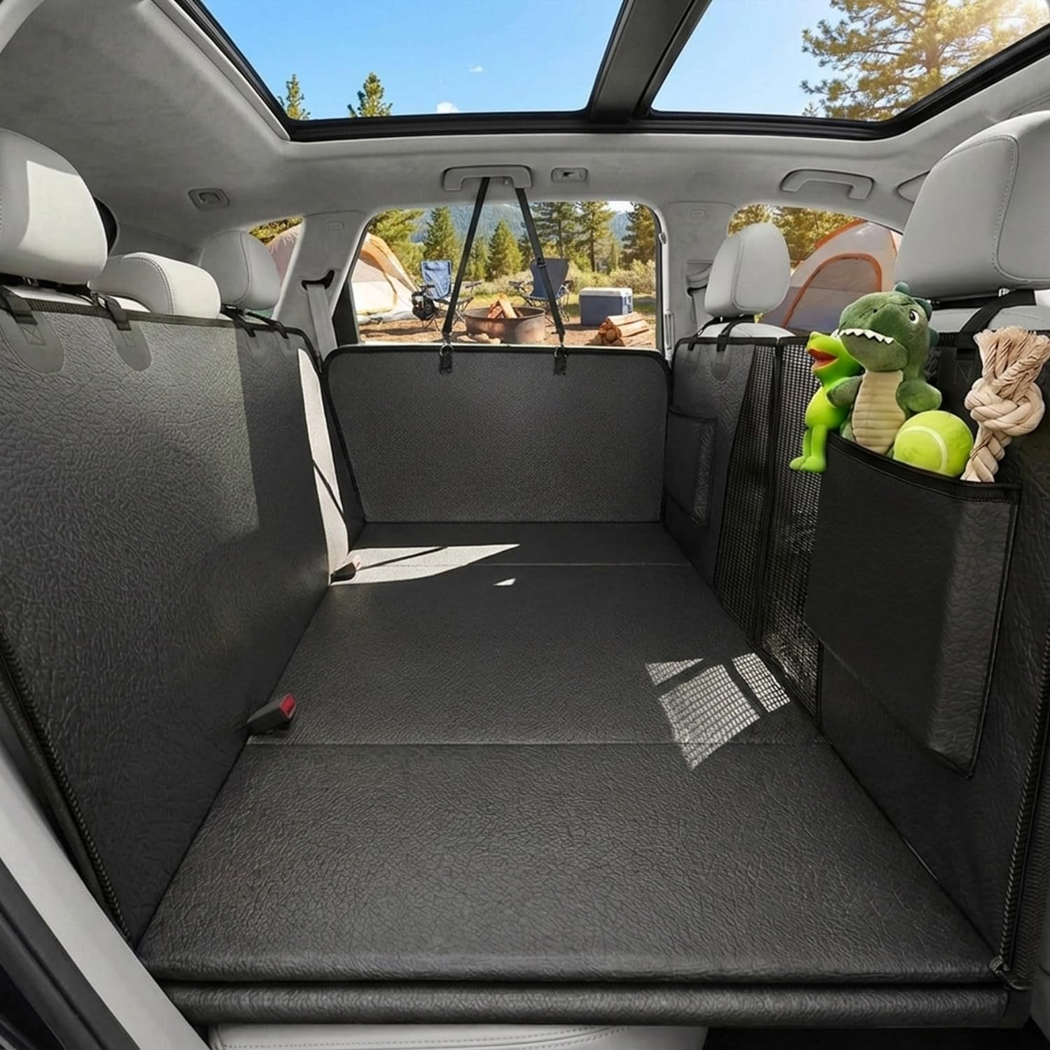 Back Seat Extender for Dogs, Hard Bottom Car Seat Cover Holds 440 LB, Waterproof Scratch Proof Nonslip Dog Seat Cover, Upgraded Material PU Leather Seat Covers Protector for Pet Sedan SUV Trucks