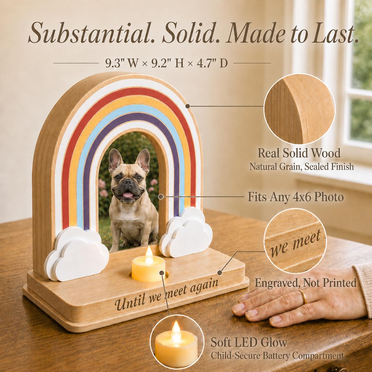 Dog Memorial Gifts for Loss of Dog | Premium Rainbow Bridge Pet Memorial Picture Frame for 4x6 Photo, LED Candle, Sympathy Card, Gift Box | Sympathy Gift for Pet Loss, Keepsake in Memory of Pet
