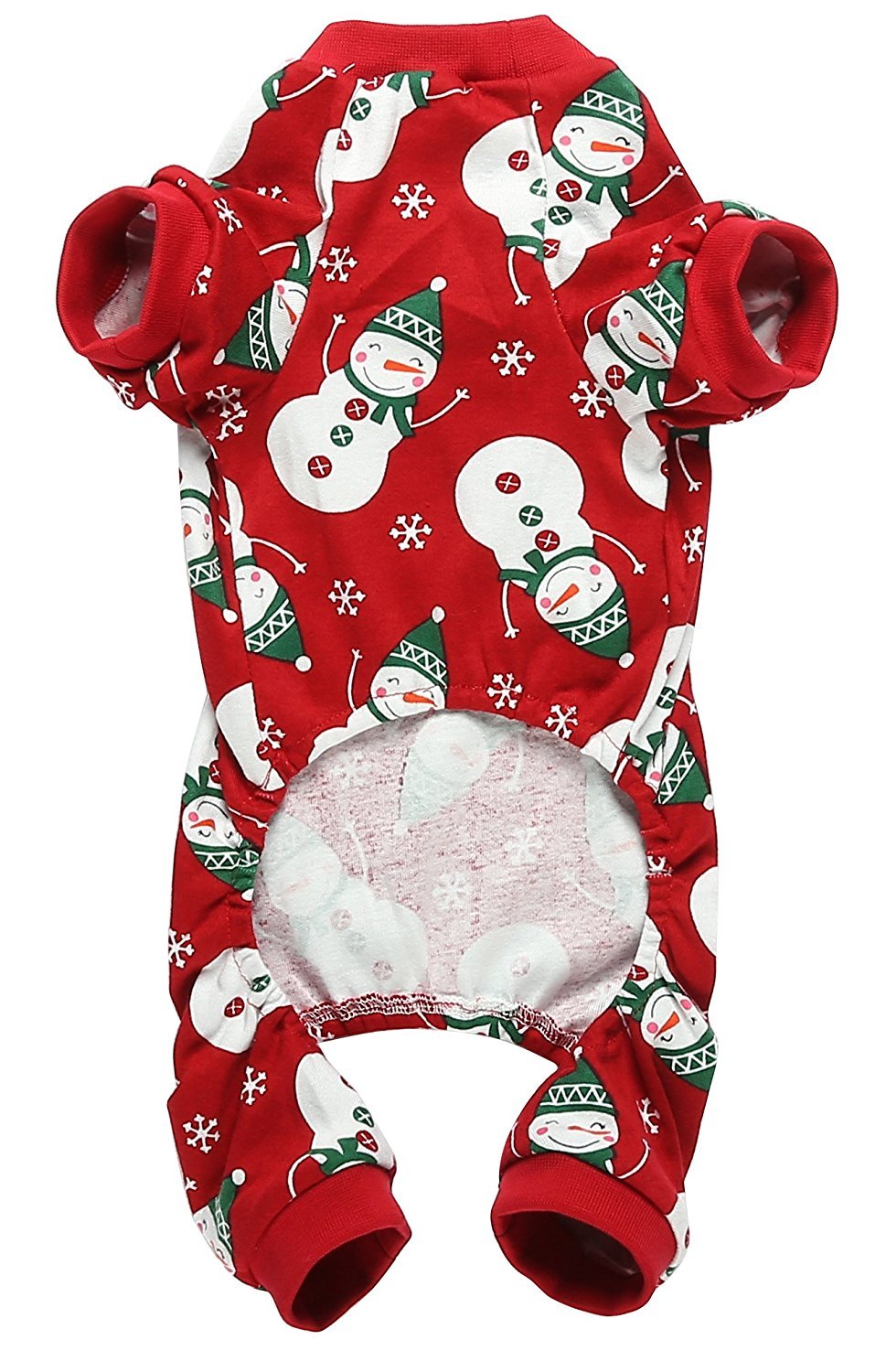 Lanyarco Cute Snowman Dog Pajama Reindeer Small Pet Clothes Christmas Dog Pajamas Shirts, Red Back Length 12" Small