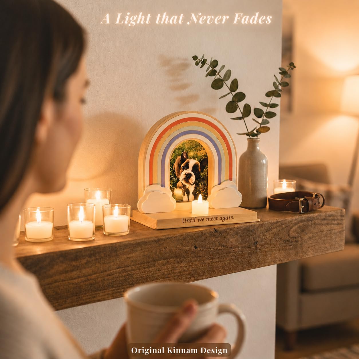 Dog Memorial Gifts for Loss of Dog | Premium Rainbow Bridge Pet Memorial Picture Frame for 4x6 Photo, LED Candle, Sympathy Card, Gift Box | Sympathy Gift for Pet Loss, Keepsake in Memory of Pet