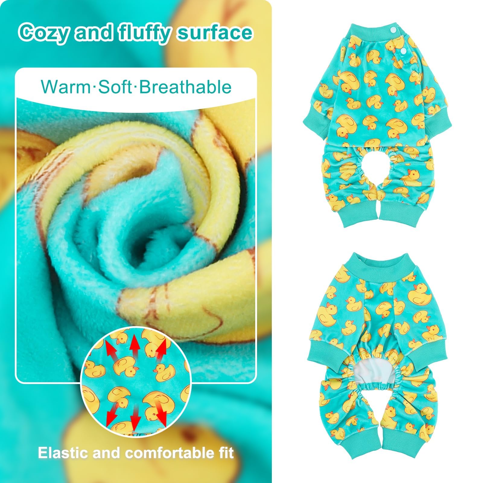 BEAUTYZOO Dog Pajamas Large Sized Dog, Summer Doggie Pajamas for Boy Girl, Soft Strechy Cotton Puppy Pjs Jammies Onesies for Men Women, Pet Jumpsuit Body Suit Cat Apparel Clothes, Yellow Duck L