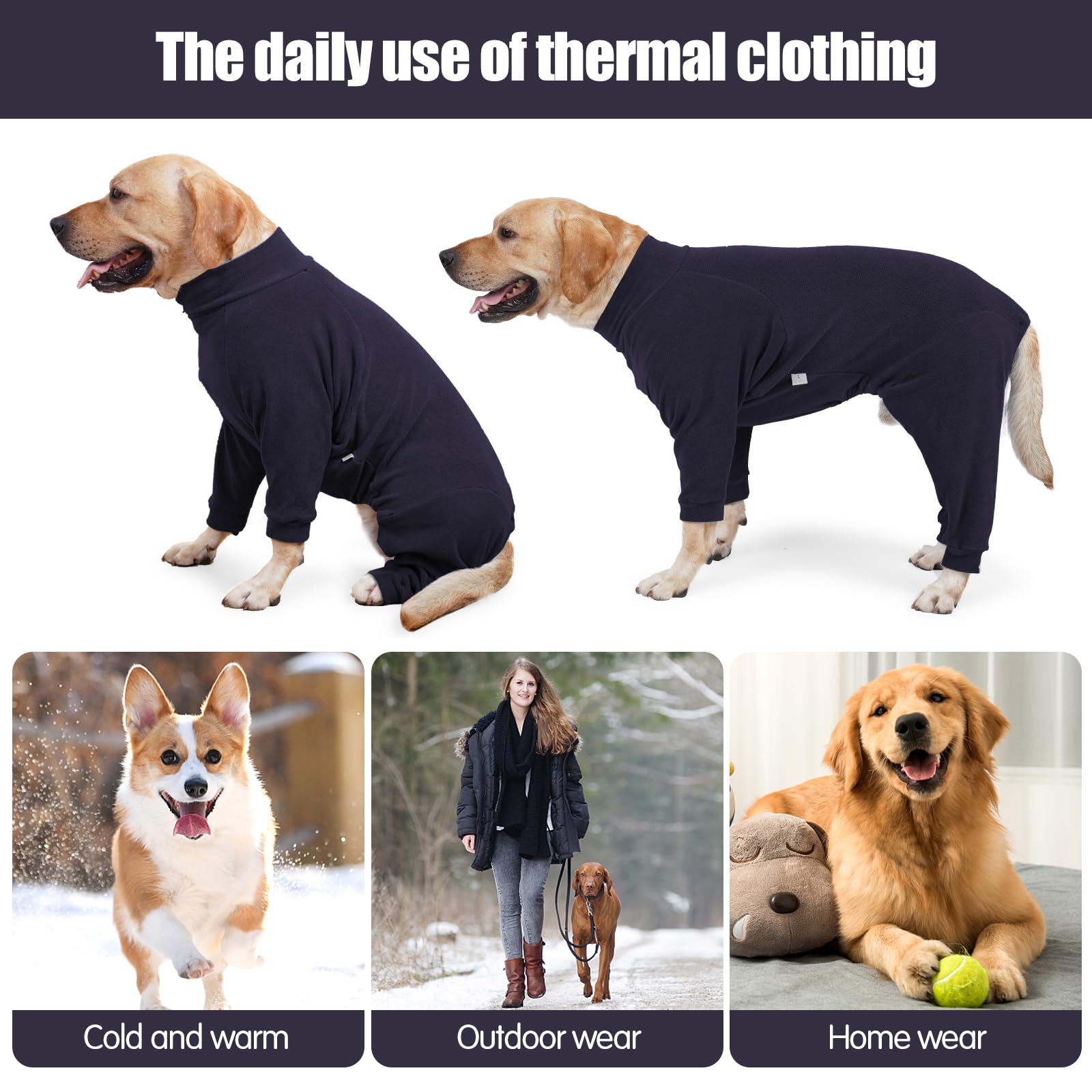 Fleece Dog Sweater for Small Medium Large Dog for Daily Run Walk Sleep Pet Winter Jacket & Windproof Clothes Coat XL Navy Blue